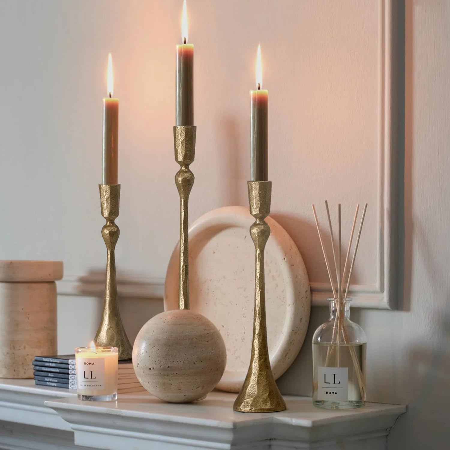 Vintage Cast Iron Taper Candle Holder - Set of 3 Decorative Candle Stand, Candlestick Holder for Wedding, Dinning, Party (Antique Brass) - Image 6