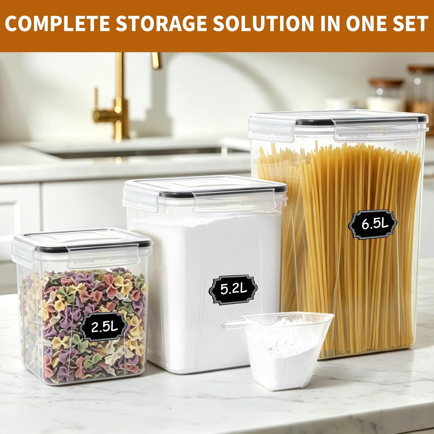 Flour Sugar Storage Containers, 10 Pack Large Airtight Food Storage Containers with Lids for Kitchen Pantry Organization and Storage, BPA Free Plastic Canisters Sets for Cereal, Rice and Baking - Image 7
