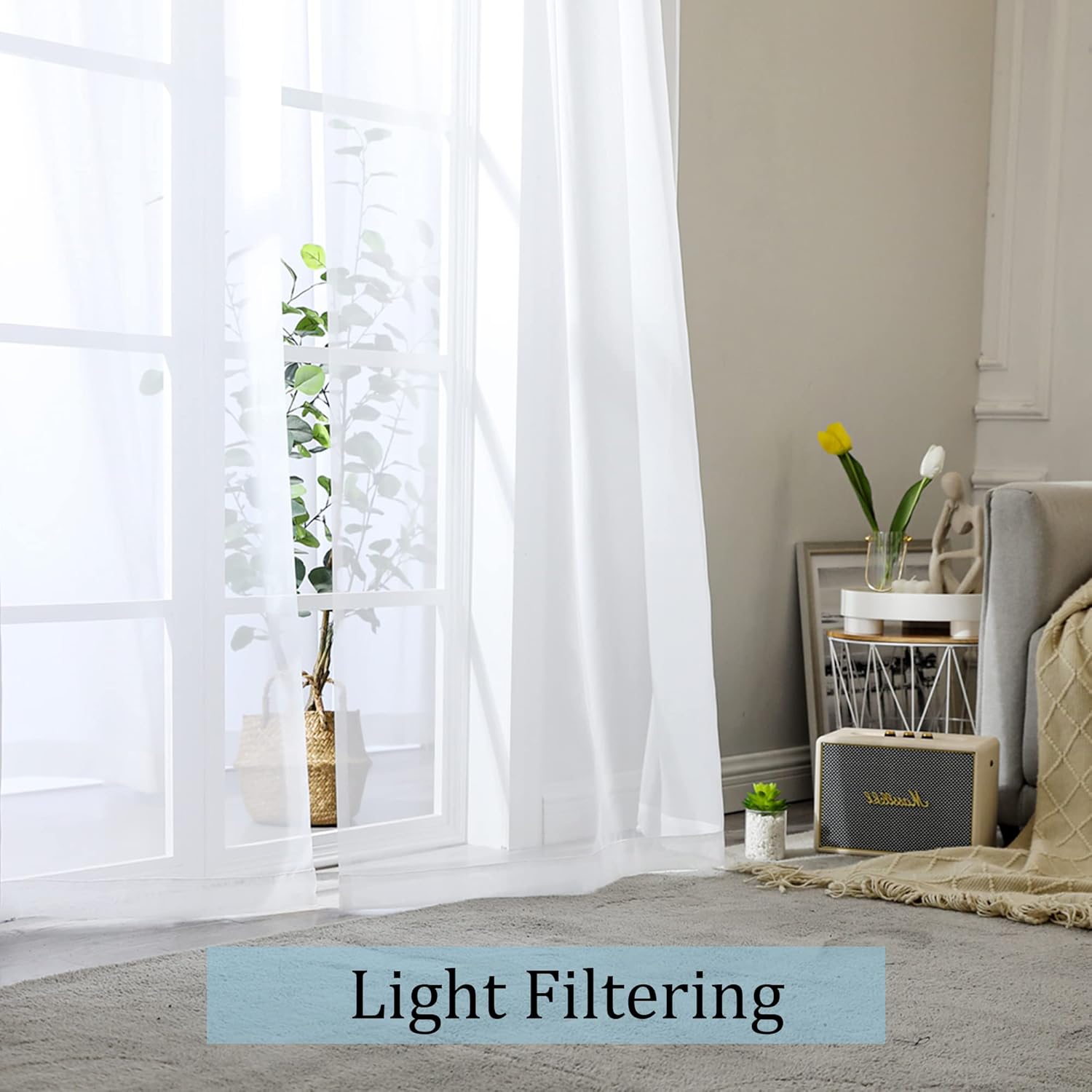 OWENIE White Sheer Curtains 84 inches Long 2 Panels Set, Sheer White Curtains for Living Room/Bedroom, Rod Pocket Voile Sheer Panel Drapes, 2pcs, Each 42" Width x 84" Long - Image 2