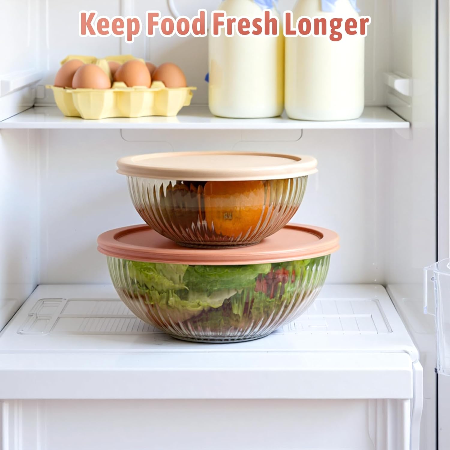 Freshmage Glass Mixing Bowls with Lids Sets, 4 Packs Glass Bowls with Lids for Kitchen Baking, Meal Prepping and Salad, Bpa Free and Dishwasher Safe Serving Bowls, 0.2/0.5/1.1/2.1 - Image 5