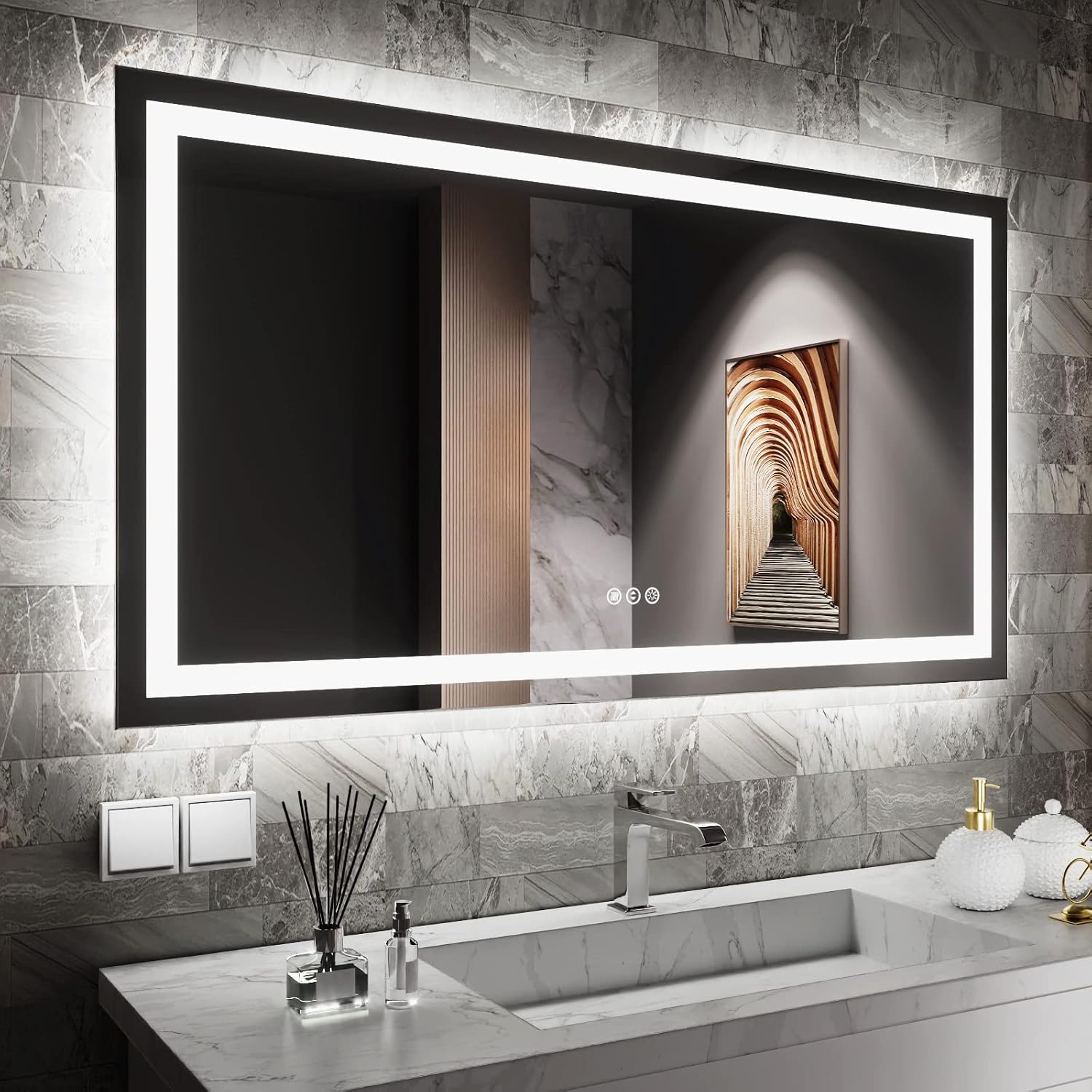 Amorho LED Bathroom Mirror, 55" X30" Mirror with Front Light and Backlit, Dimmable Bathroom Mirrors for Wall, Anti-Fog, Memory, 3 Colors, Double LED Lights, Shatter-Proof, ETL Listed