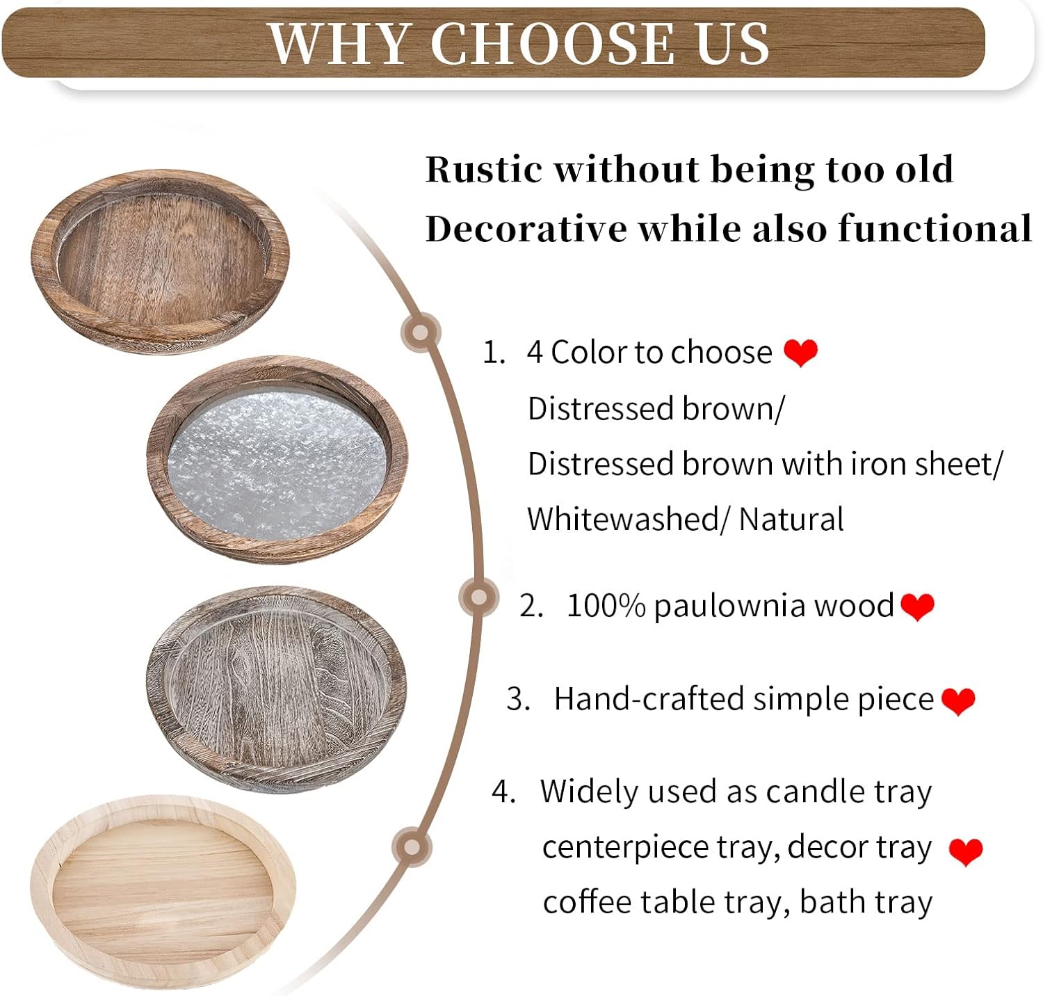 Hanobe Wooden Tray for Coffee Table: Candle Holder Plate Round Decorative Serving Tray - Vintage Table Centerpiece Rustic Farmhouse Home Decor - Image 9