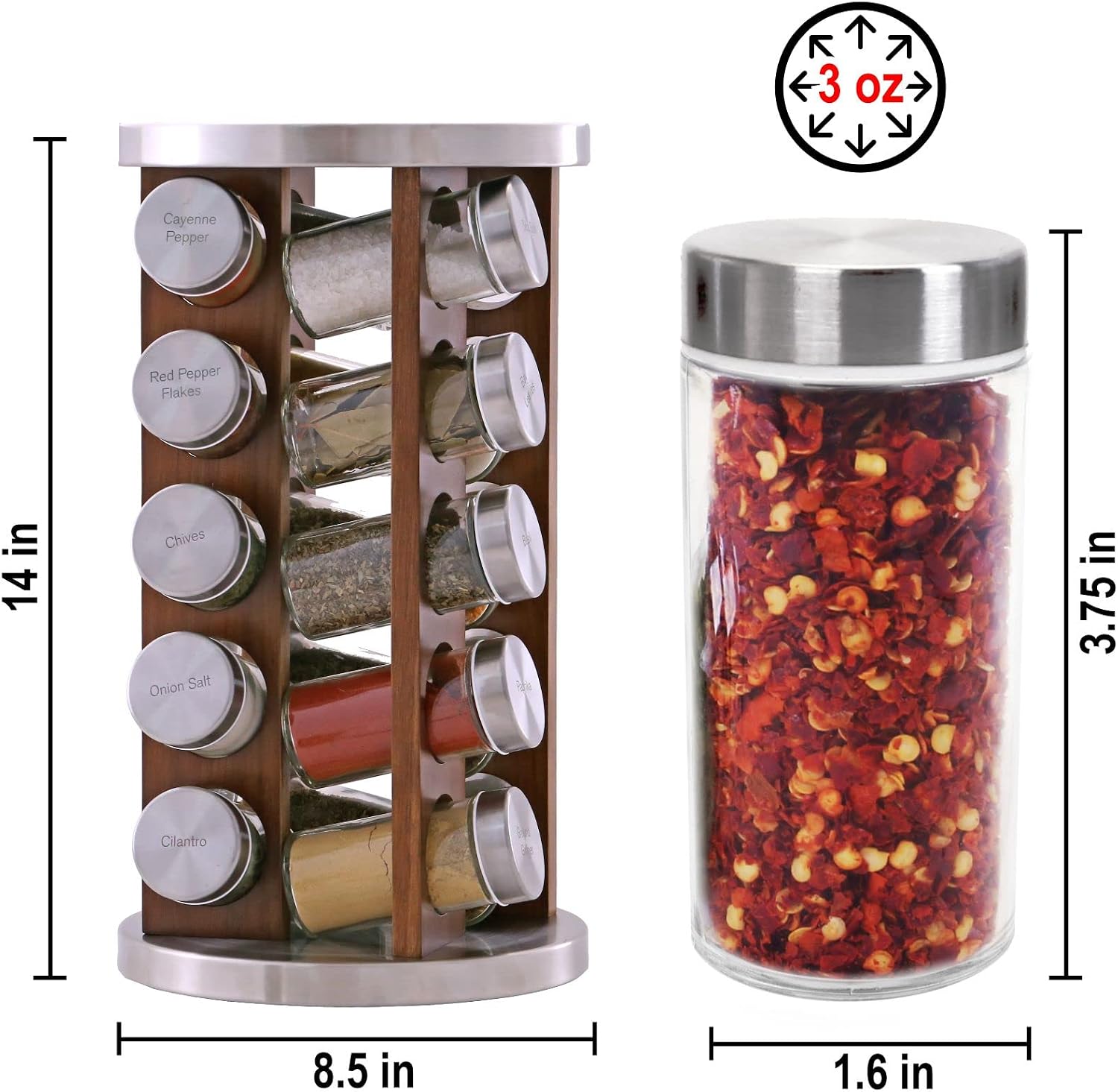 Orii 20 Jar Rotating Dark Acacia Wood Spice Rack with Spices Included & 5-Year Spice Refill Program – Rustic Wood Countertop Spice Rack with Glass Jars - Image 8