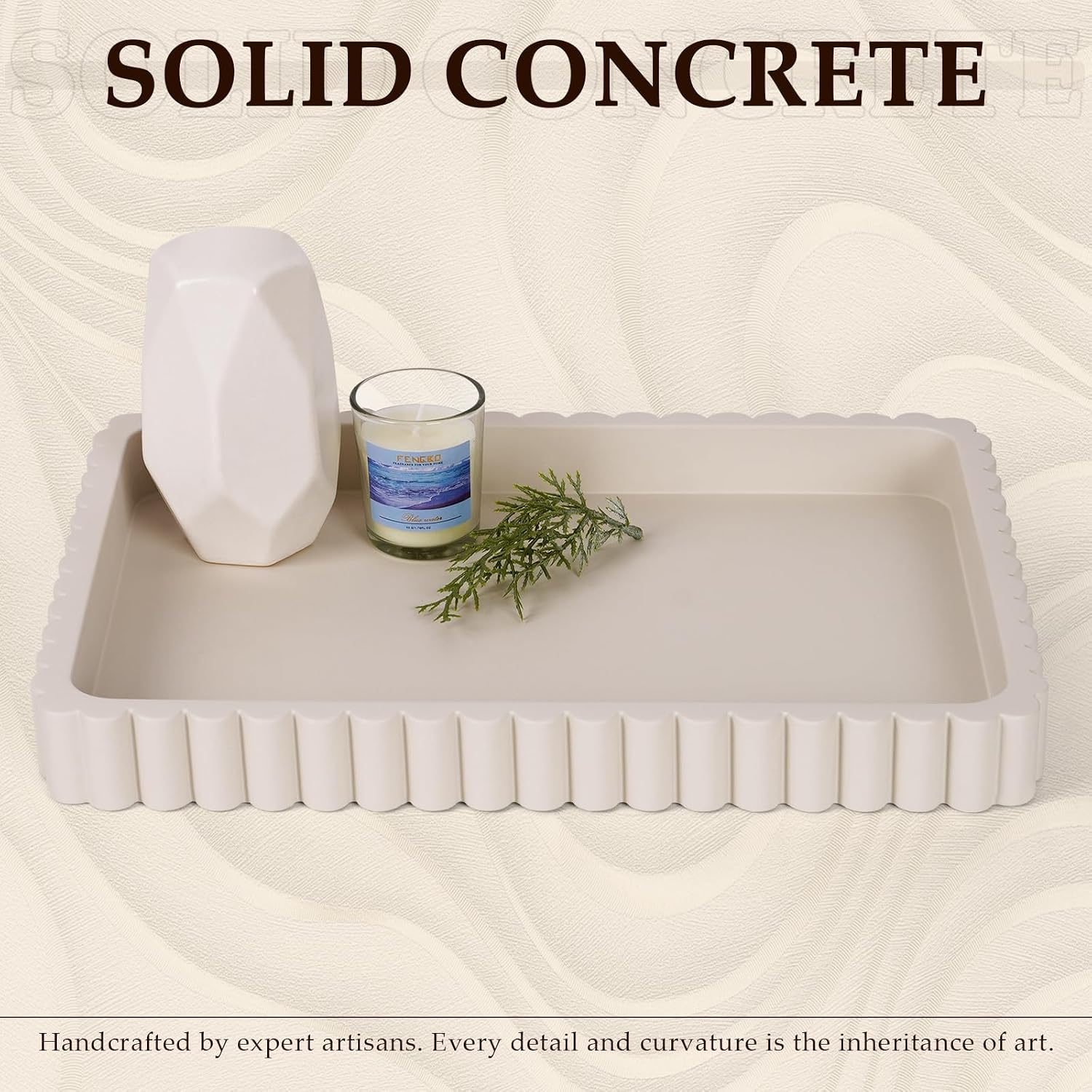 Concrete Decorative Tray for Coffee Table Decor, 14" Coffee Table Tray Ottoman Tray Table Centerpieces, Rectangular Modern Decorative Trays for Home Decor, Living Room, Entry, Gray - Image 2