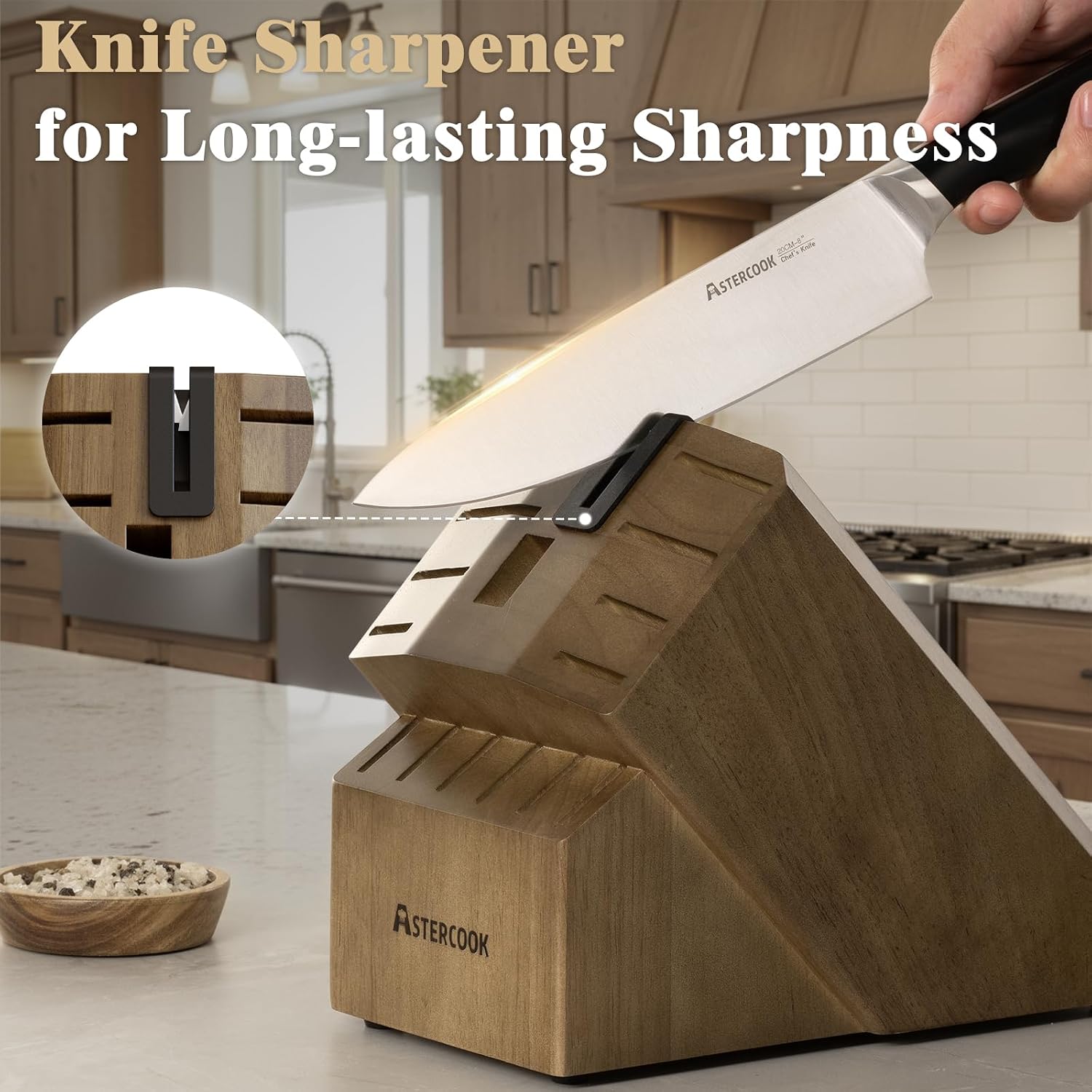 Astercook Knife Set, Kitchen Knives Set with Block and Sharpener Full Tang 17 Pcs German Stainless Steel Knives Sharp Blade Dishwasher Safe Premium Knife Set, Black Father Day Gifts for Men - Image 4