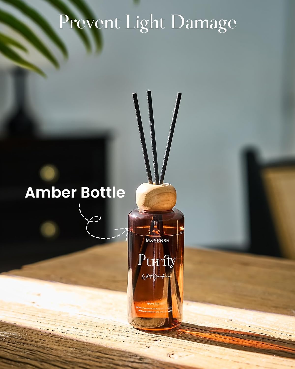M&SENSE Sandalwood Vanilla Reed Diffuser: Upgraded Formula 6.3 fl oz Non-Toxic Aroma Set with Sticks, Long-Lasting Natural Essential Oil Gifts for Home, Bedroom - Image 4