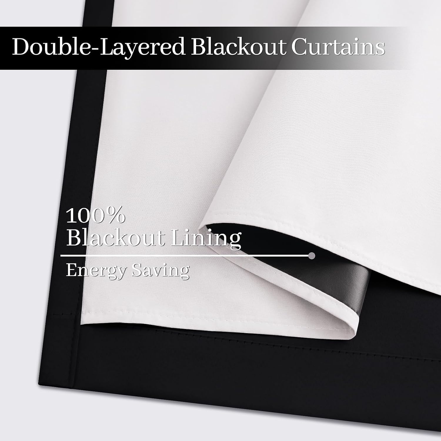 Yakamok 100% Blackout Curtains Black Room Darkening Thermal Insulated Window Curtain with 2 Thick Layers-Set of 2 Panels Grommet Top Drapes for Bedroom Living Room 52 Inches by 84 Inches Length - Image 4