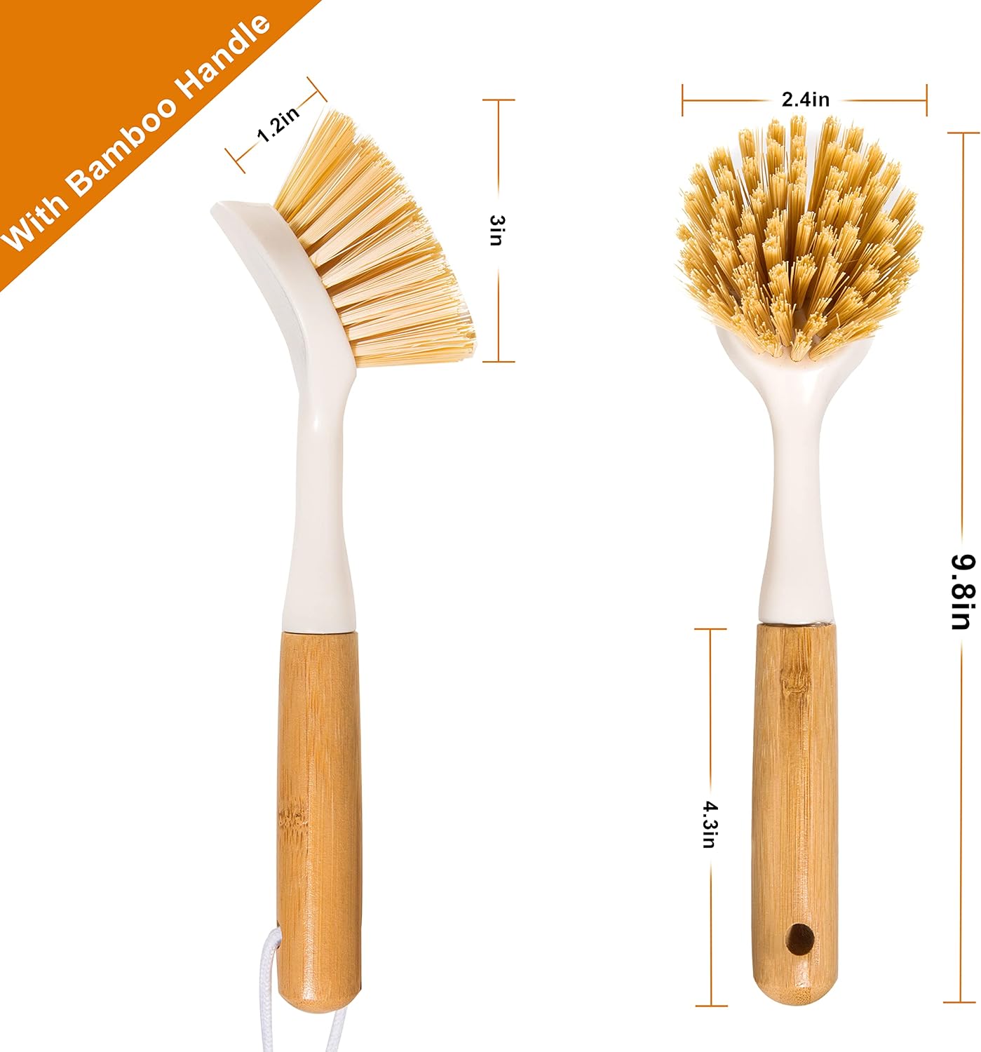 FunCee 2 Pack Kitchen Dish Brushes with Bamboo Handle, Dish Scrubber Built-in Scraper, Scrub Brush for Pans, Pots, Counter & Kitchen Sink Cleaning, Dishwashing and Cleaning Brush Tools, White - Image 7