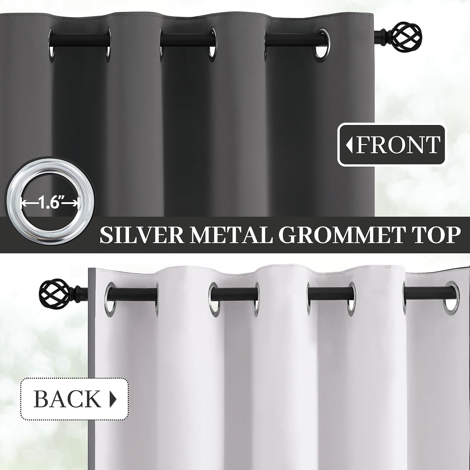 Yakamok Room Darkening 100% Blackout Curtains Grommet Window Treatments with 2 Thick Layers-Charcoal Grey Thermal Insulated Drapes Set of 2 Panels for Bedroom Living Room 52 Inches by 84 Inches Length - Image 3