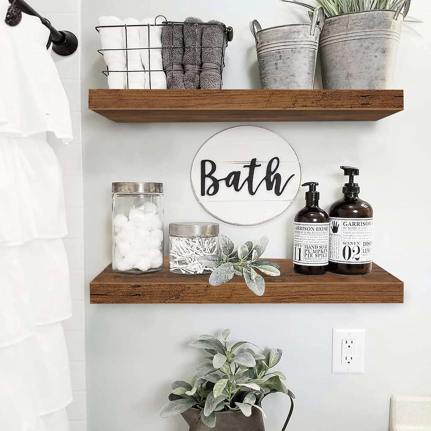QEEIG Floating Shelves for Wall 23.6" Long - Wall Mounted Shelf Bathroom Kitchen Living Room Bedroom Farmhouse Home Decor Display Bookshelf Set of 2, Rustic Brown (008-60BN) - Image 2