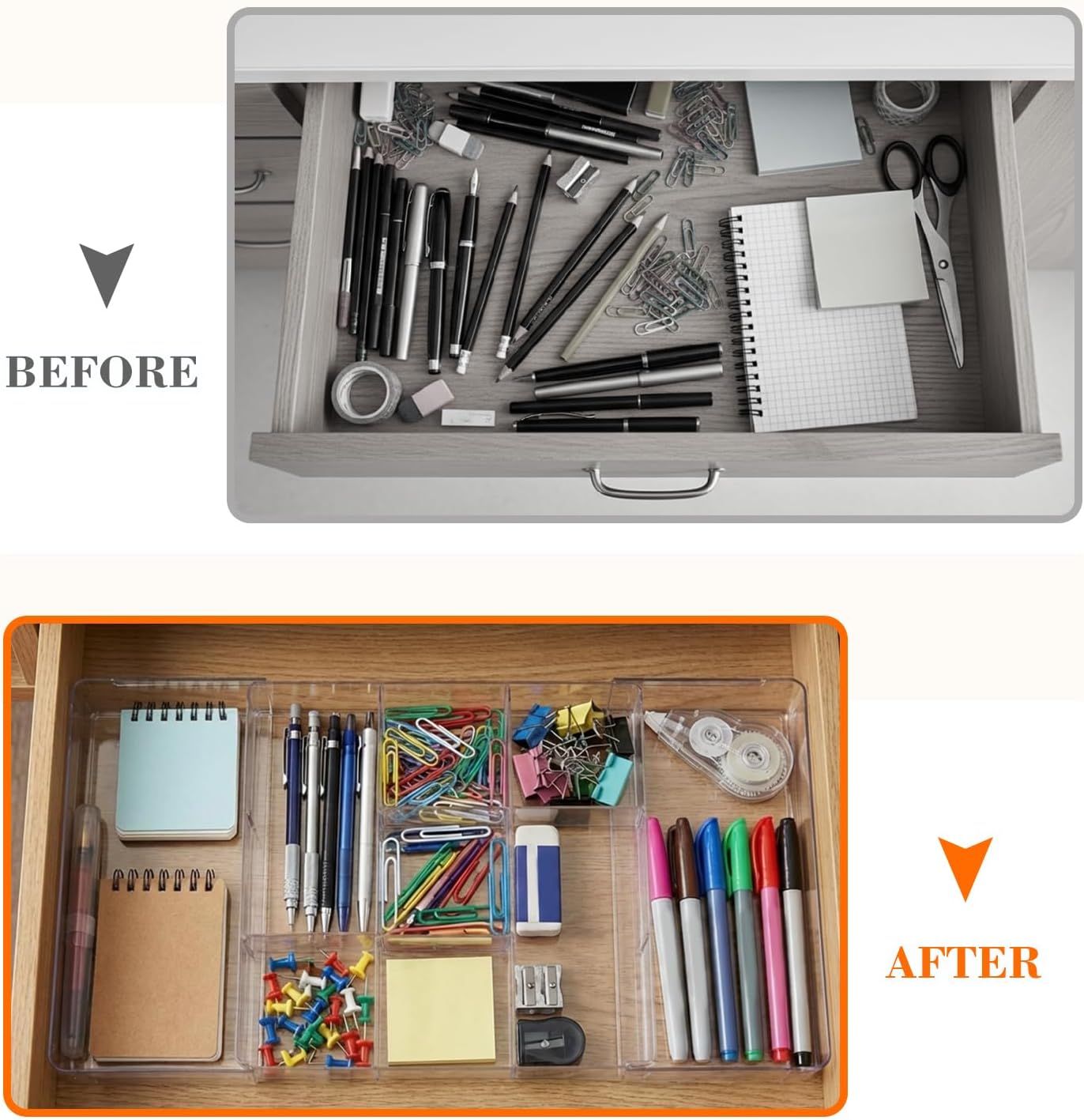 Briwooody 1 Pcs Large Expandable Acrylic Drawer Organizers, Grid Adjustable Drawer, Dividers Organizer for Desk, Makeup, Jewelry, Office, Kitchen Supplies (Clear,11 Compartments) - Image 5