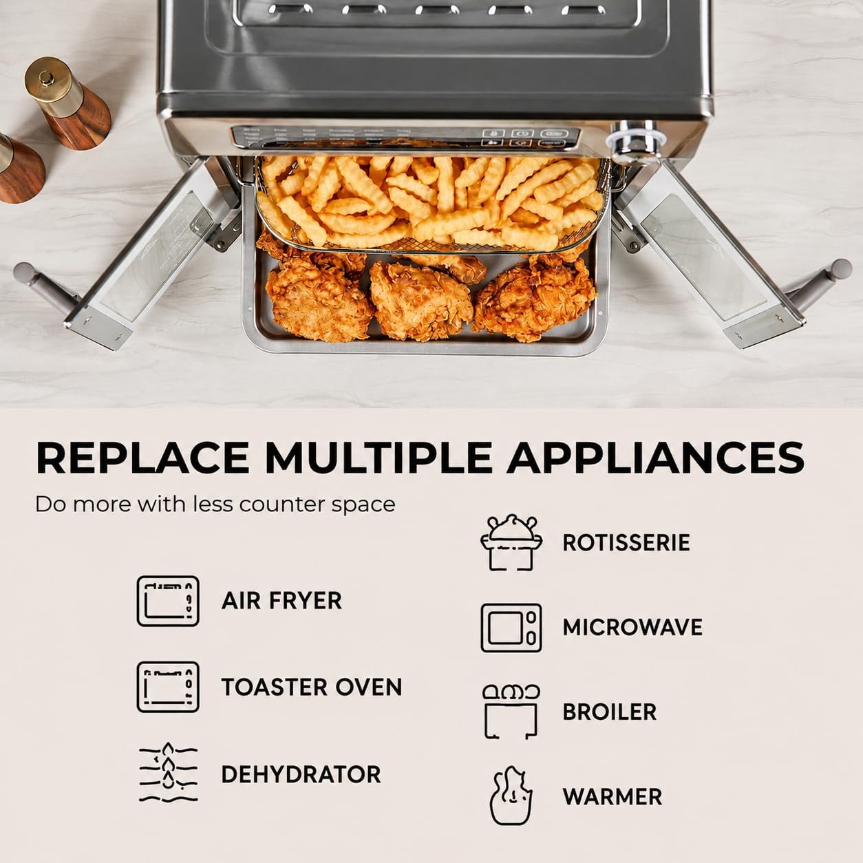 Emeril Lagasse Extra Large French Door Air Fryer Toaster Oven Combo, 24 Cooking Functions and Digital Controls, 7 Accessories Included, Stainless Steel Finish, 26QT Capacity - Image 4