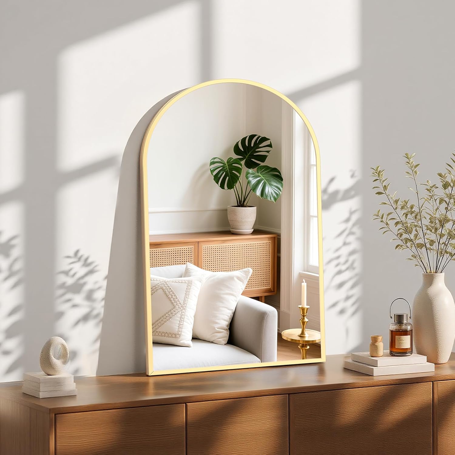Sweetcrispy 20"x30" Arched Gold Bathroom Mirrors for Wall | Bathroom Mirrors for over sink, Metal Framed with HD Shatter-Proof Glass for Entryway, Living Room, Bedroom - Image 5