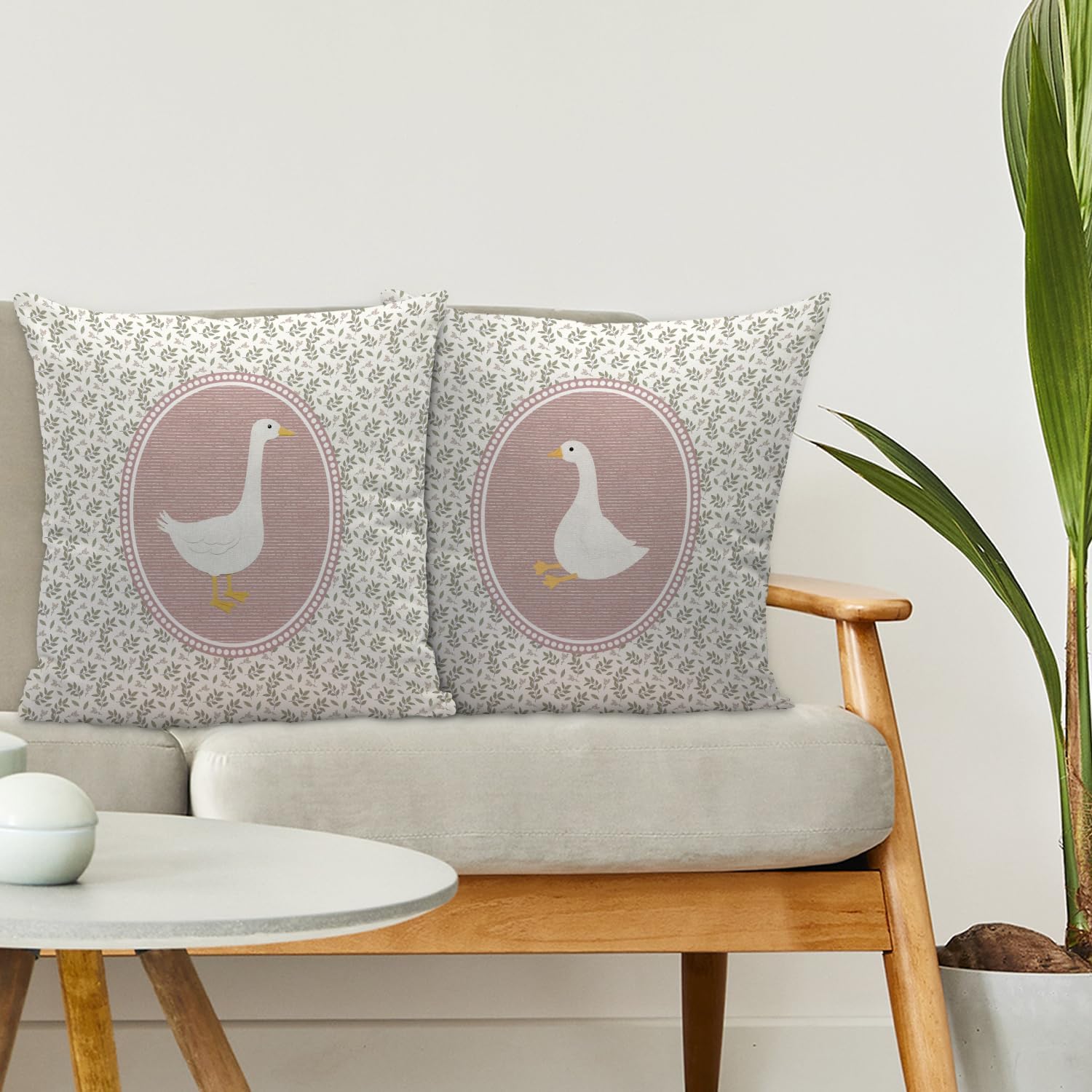 Goose Decor Pillow Covers 18x18, Baby Girl Nursery Decor, Vintage Floral Botanical Goose Decorative Throw Pillow Covers Pillowcase for Baby Girl Nursery Room Bedroom Decor, Set of 2 - Image 3