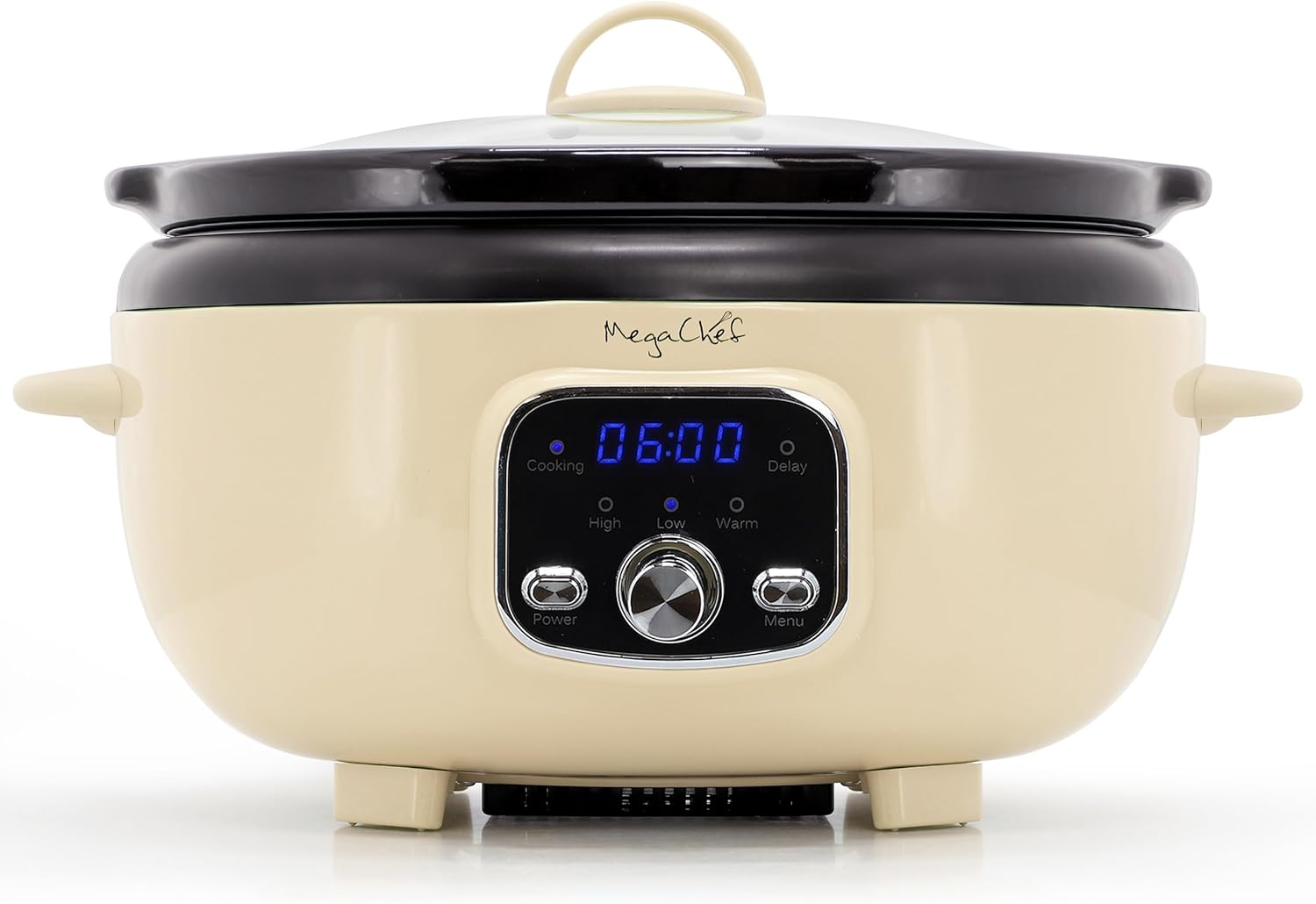 MegaChef 3.7 Quart Oval Electric Digital Slow Cooker with Black Stoneware Crock, Adjustable Timer & Temperature Control, Delay, High, Low & Warm Settings - Versatile Cooking Appliance (Cream) - Image 2