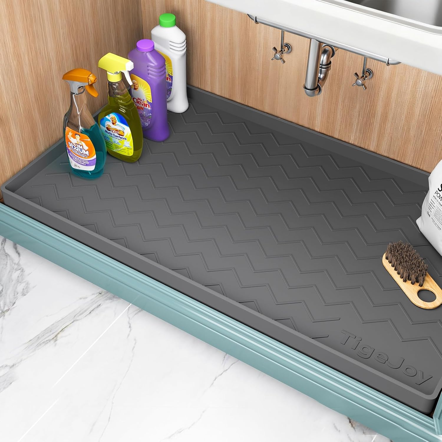 TigeJoy Waterproof Under Sink Mat 22" x 19", Shelf Liner Protector in Kitchen and Bathroom, Silicone Cabinet Liners for Organizers and Storage, Fit as Drawer Mats or Drip Tray