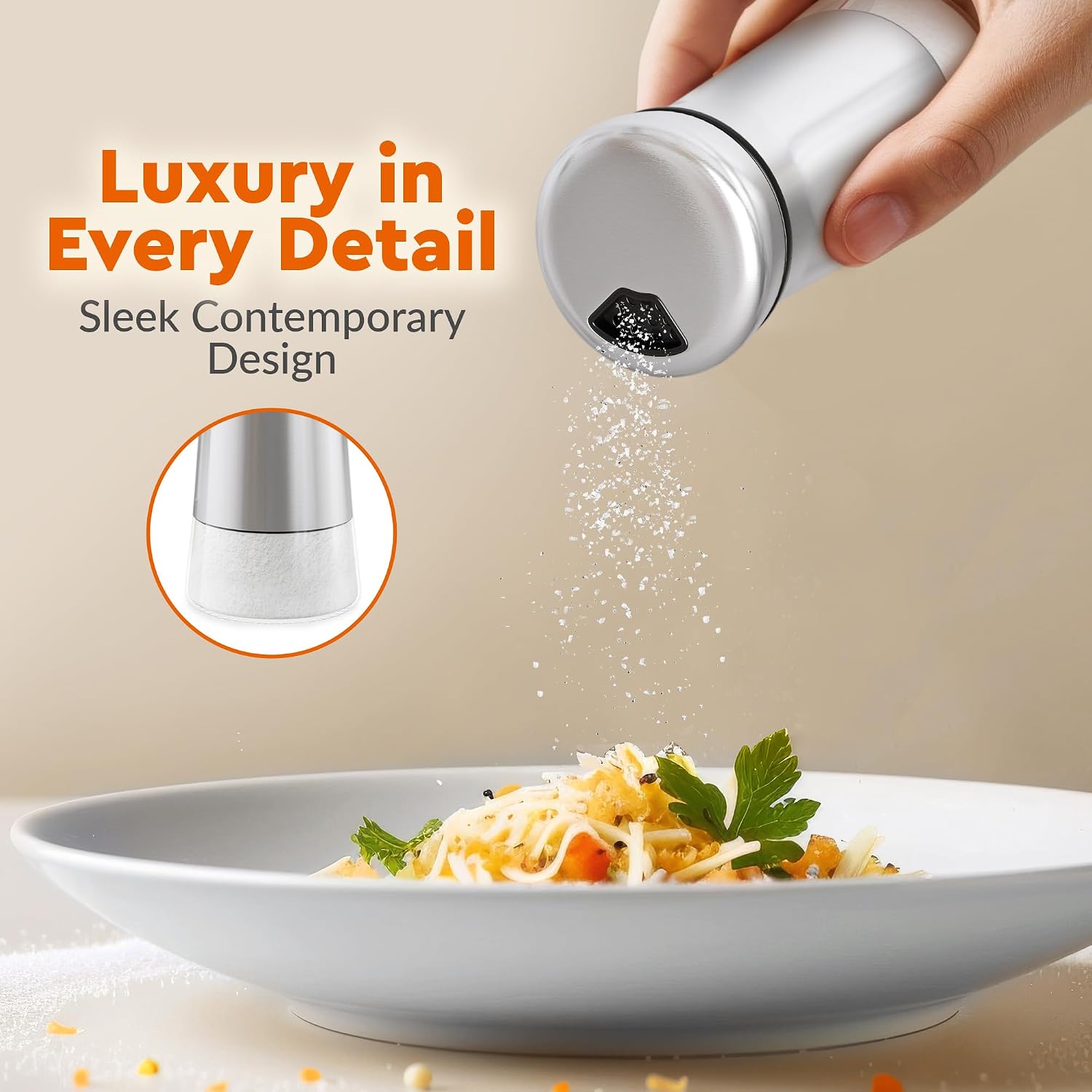 HOME EC Original Salt and Pepper Shakers Set with Adjustable Pour Holes - Glass and Stainless Steel Salt Shaker and Pepper Shaker - Farmhouse Spice dispenser for salts, ground peppercorn and spices - Image 3