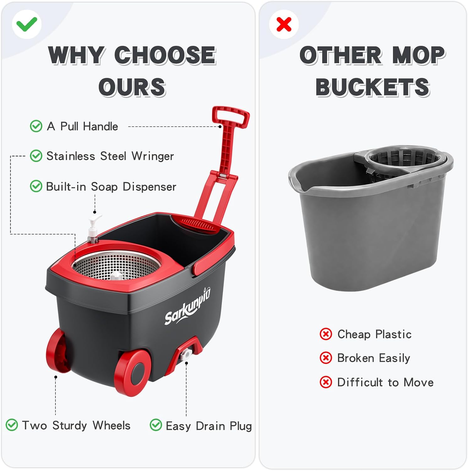 Mop and Bucket Set with Wringer, Spin Mop Floor Cleaning System with 6 Replacement Microfiber Heads & 61" Extra-Long Handle for Home Floor, Dark Grey - Image 5