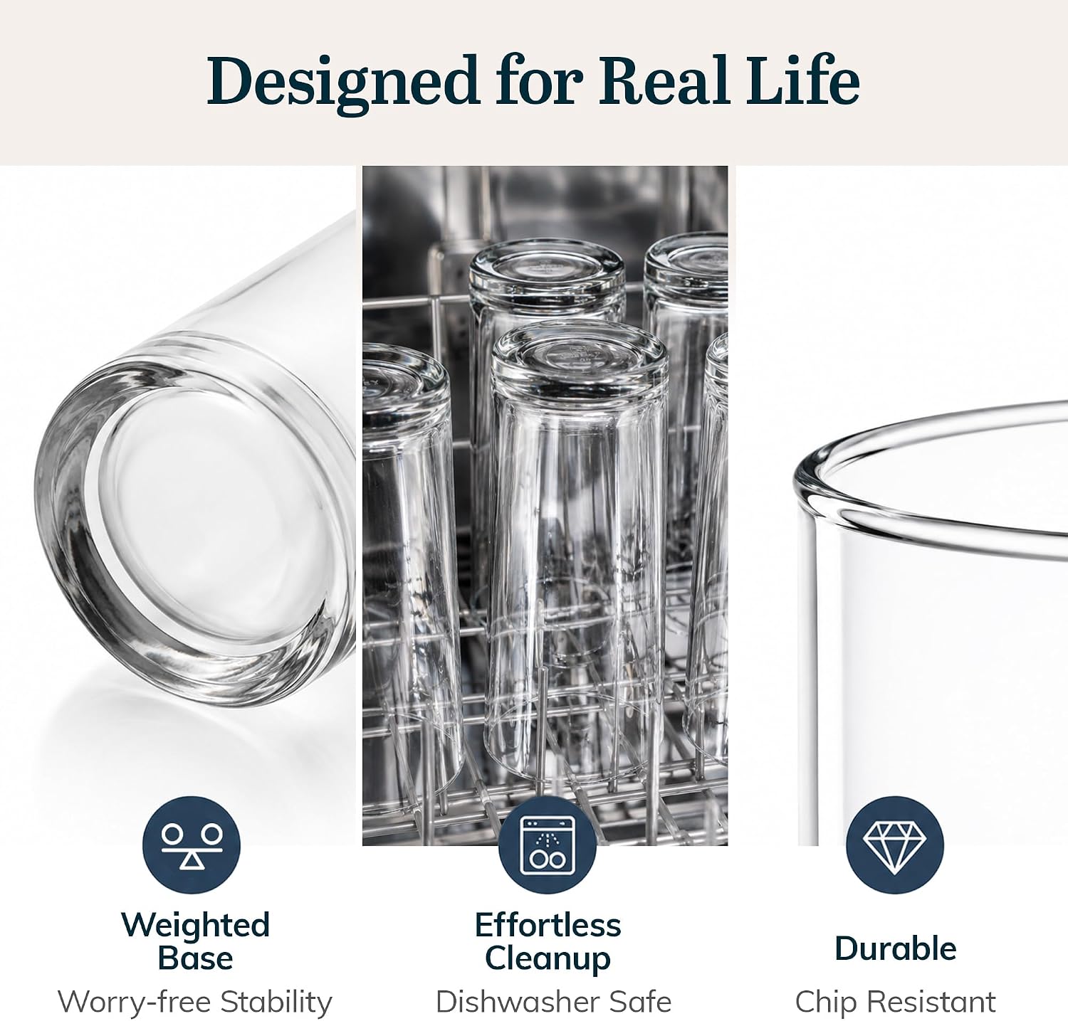 Libbey Heavy Base Drinking Glasses Set of 8, 15.5 Oz Elegant, Weighted Clear Water Glasses, Dishwasher Safe Glass Cups Set for Parties, Birthdays - Image 3