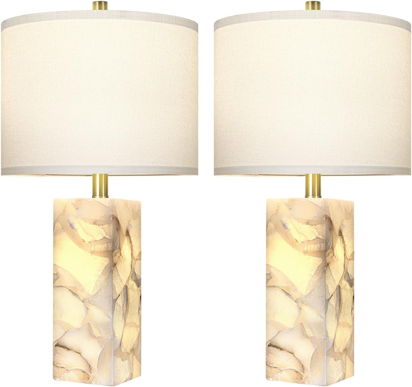 Scenekoy Alabaster Table Lamp Set of 2 with Night Light for Bedroom Living Room, 23" Rotary Switch Bedside Lamp with Linen Shade, Modern Nightstand Lamps for Room Office Dorm (Bulb Included) - Image 8