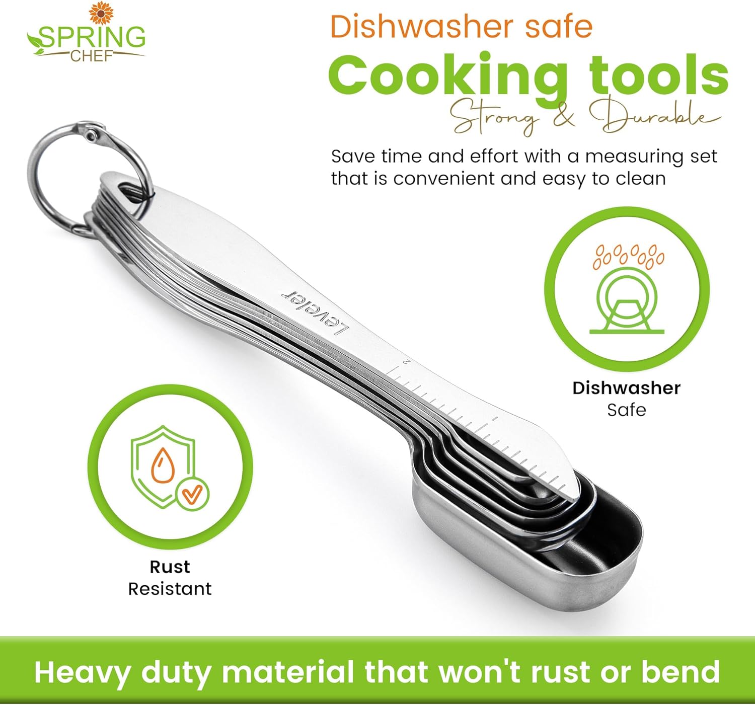 Spring Chef Stainless Steel Measuring Cups and Spoons Set of 14 with Leveler, Nesting Kitchen Metal Measuring Cups and Spoons Set for Dry and Liquid Ingredients, Perfect for Cooking & Baking - Image 8