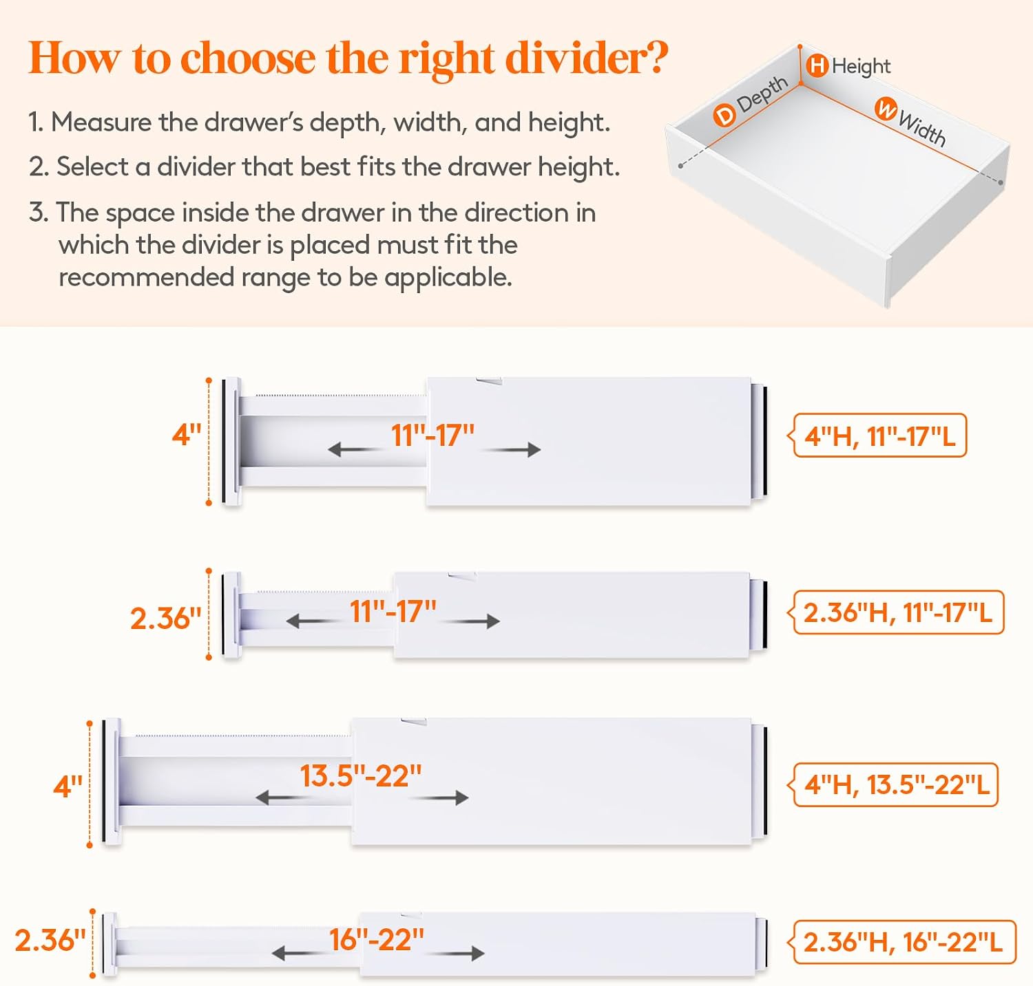 Lifewit 8 Pack 4" High Drawer Dividers 34-56cm/13.5-22" Adjustable Drawer Organizer for Clothes/Utensils, Expandable Drawer Separator in Dresser/Kitchen/Bedroom/Office Organization & Storage White - Image 3