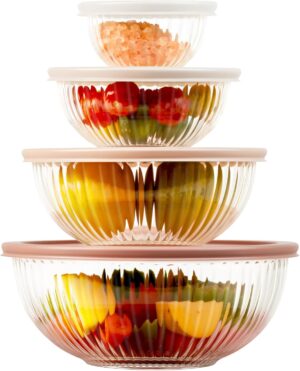 Freshmage Glass Mixing Bowls with L...