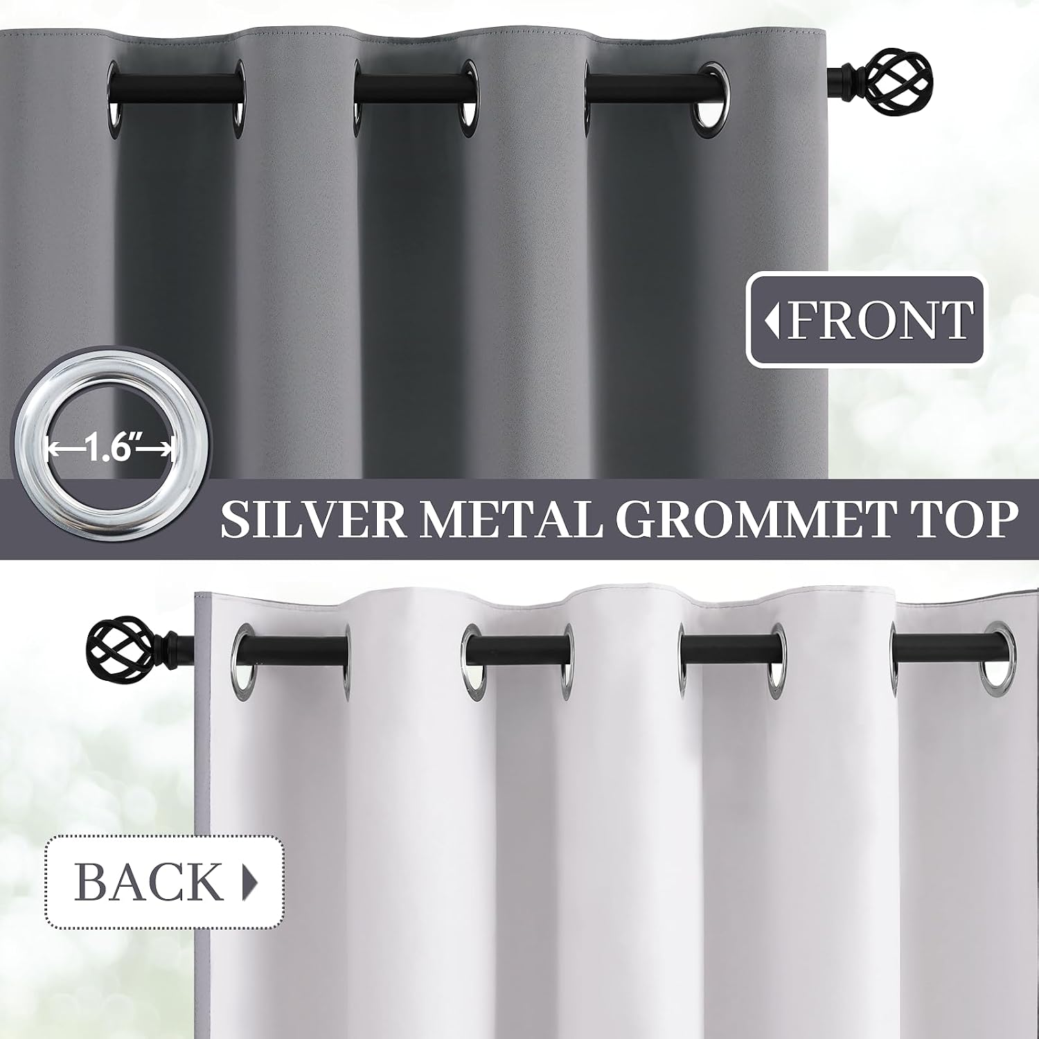 Yakamok Grey Room Darkening 100% Blackout Curtains Grommet Window Treatments with 2 Thick Layers-Gray Thermal Insulated Drapes Set of 2 Panels for Bedroom Living Room 52 Inches by 84 Inches Length - Image 3
