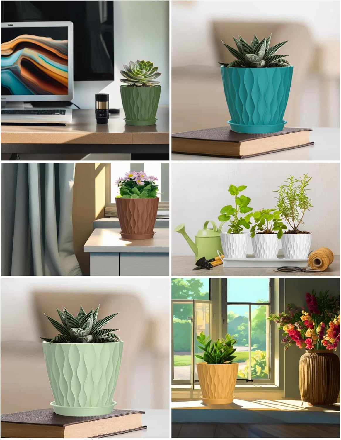 4 Inch Plant Pots, 6 Pack Indoor Flower Pots, Planters with Drainage Holes and Trays for Orchids, Violets, Succulents, Herbs, and Other Plants,Corolful - Image 7