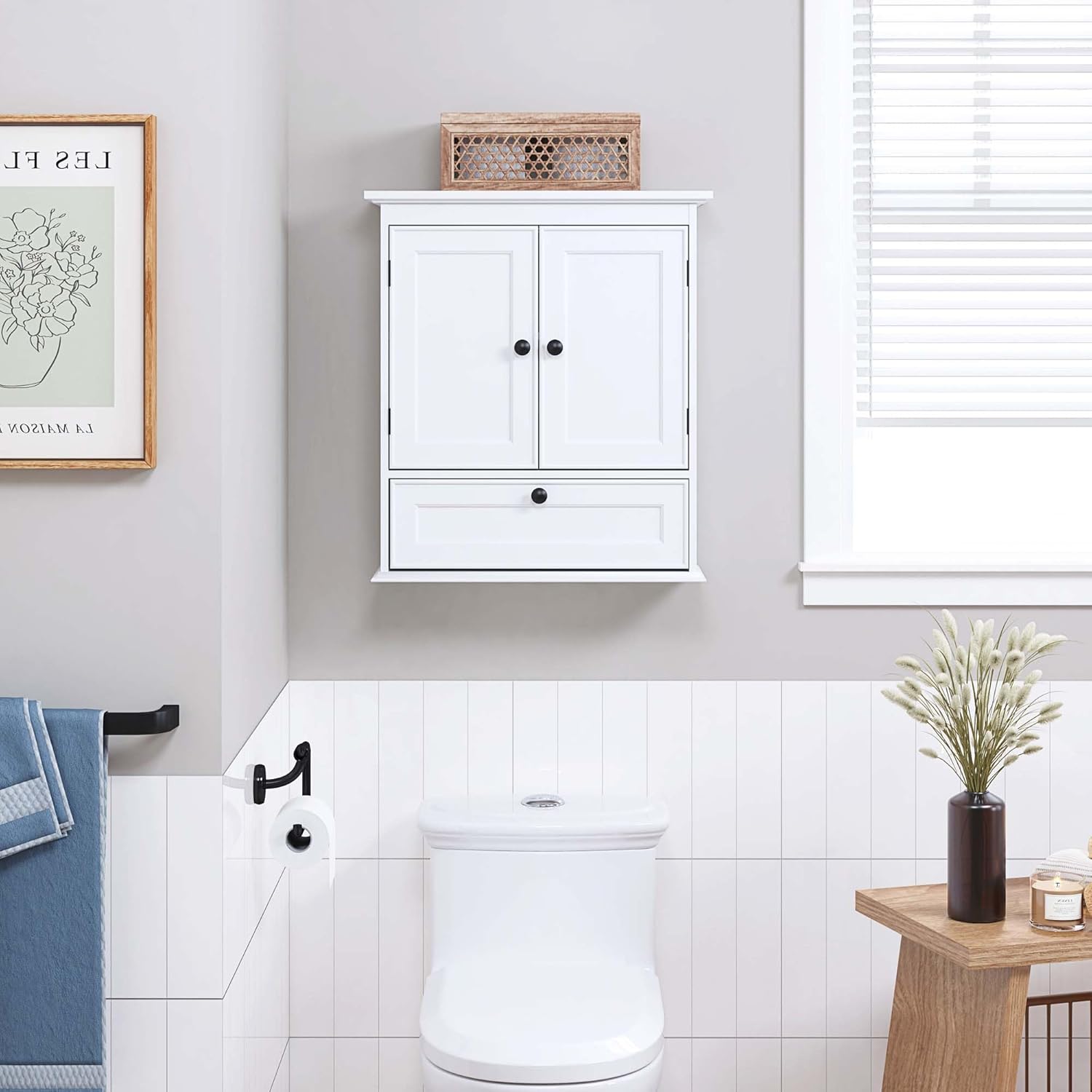 Spirich Bathroom Wall Cabinet, White Medicine Cabinet with Doors | Adjustable Shelf, Lower Tilt-Out Cube, FSC-Certified MDF, Space-Saving Concealed Storage for Toiletries, Towels, or Medicine - Image 2