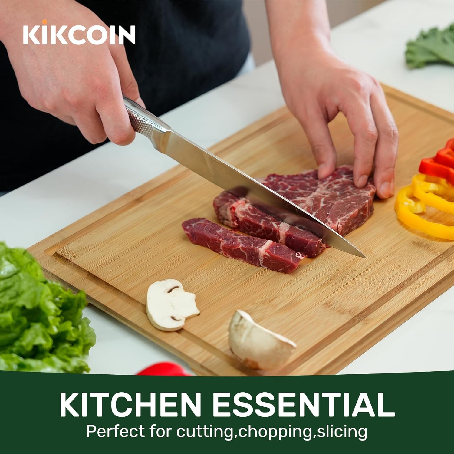 Kikcoin 17”×11” Bamboo Cutting Boards for Kitchen, Healthy Wooden Cutting Boards for Kitchen, Charcuterie, Extra Large Chopping Boards with Deep Juice Groove, Fathers Day Gift for Men, Natural - Image 2