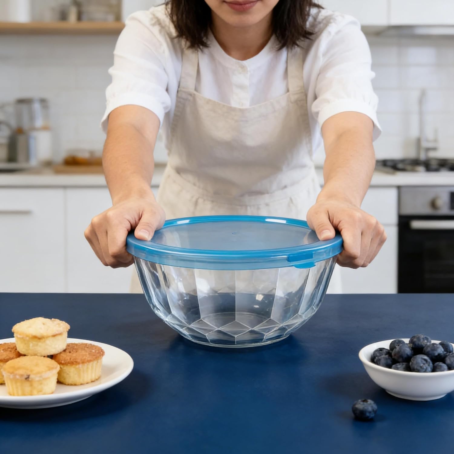 ENVTEK Thick Glass Mixing Bowls with Airtight Lids Set, 5-Piece Nesting Bowls for Baking & Meal Prep, BPA Free, Dishwasher Safe, 0.5/0.8/1.6/2.7/4.4 Quart - Blue - Image 7