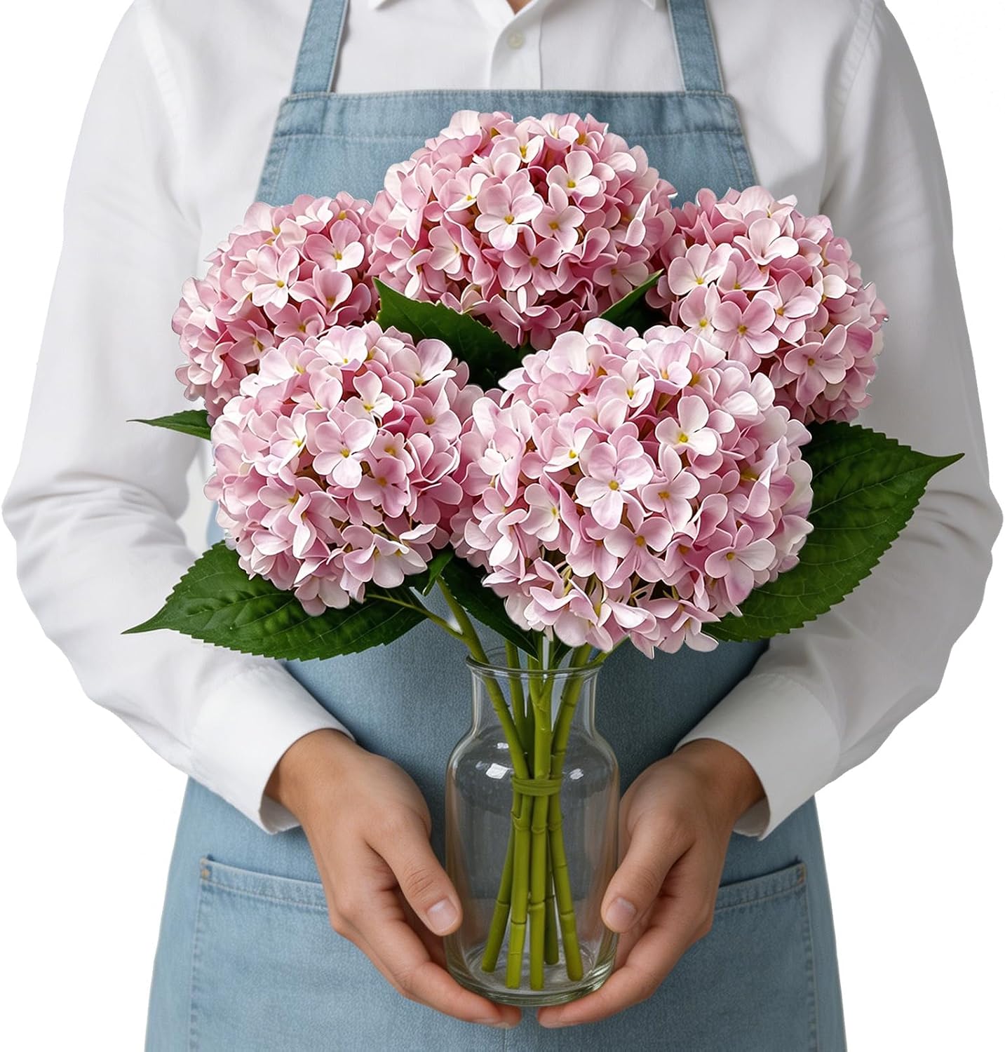 26‘’ Real Touch Pink Silk Hydrangea Artificial Flowers, Large Lifelike Silk Flowers with Long Stems, Faux Plant for Wedding Bouquet Table Centerpieces Party Home Indoor(5PCS Single Flower)