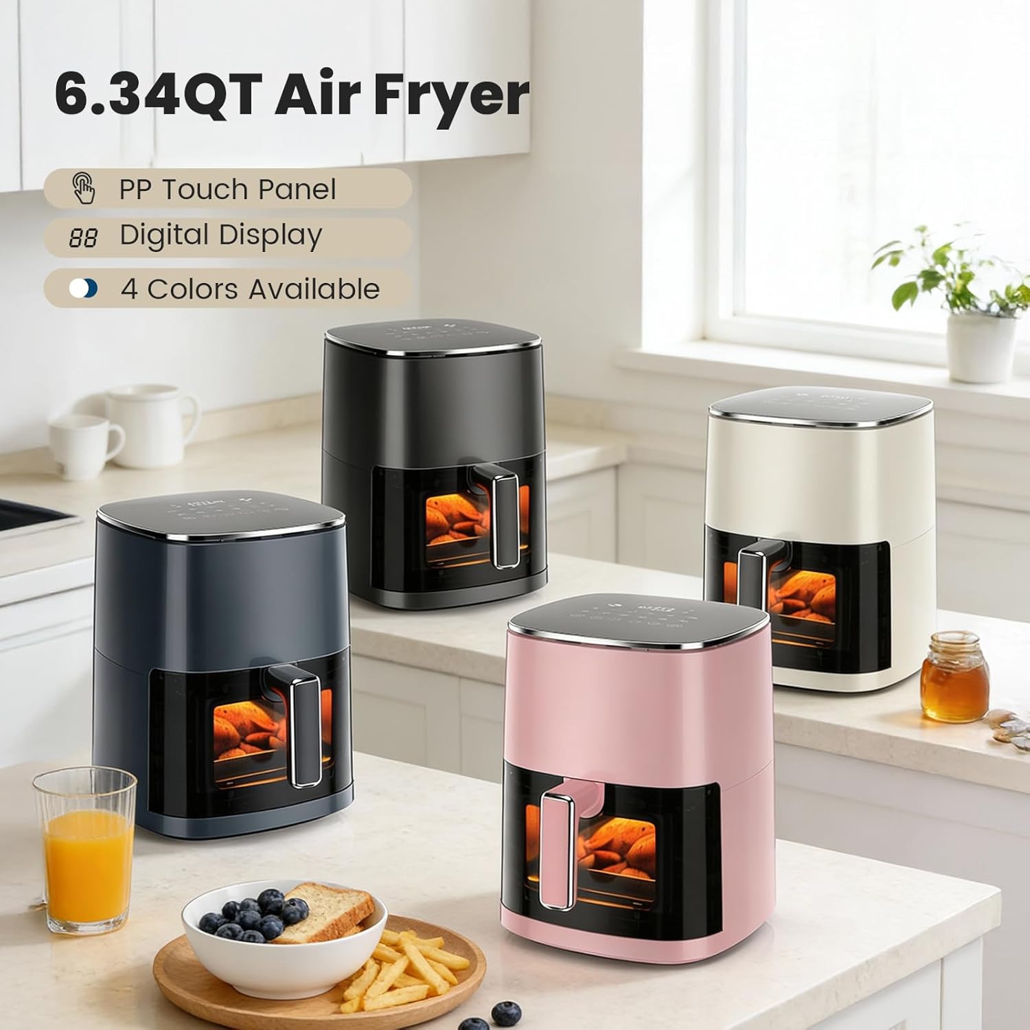 Air Fryer, 6QT Square Airfryer with Visual Window, 400°F Fast Heating Air Fryers Oven with Timer, Auto-Off, Non Toxic & Non Stick, Multiple 12 Modes for Roast, Bake, Dehydrate, Fry, Reheat - Image 7