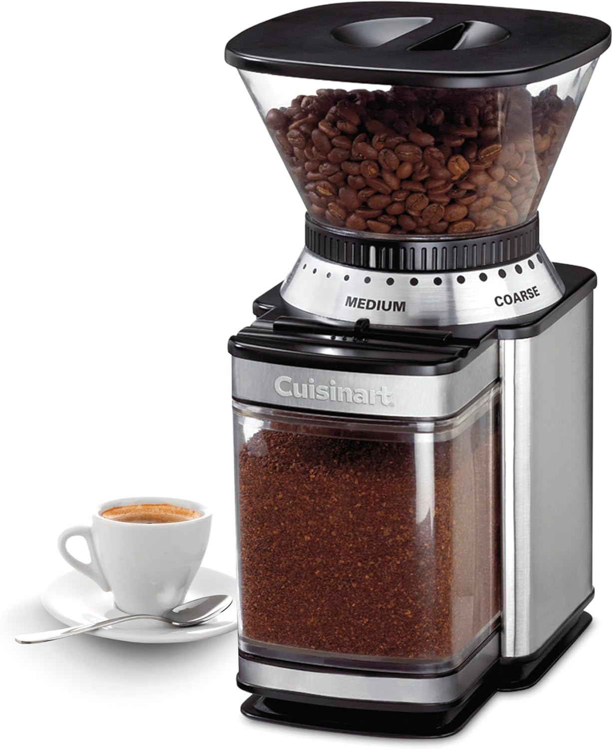 Cuisinart Coffee Grinder, Electric One-Touch Automatic Burr Coffee Grinder with 18-Position Grind Selector, Cup Size Selector for 4 – 18 Cups, DBM-8P1, Black Stainless