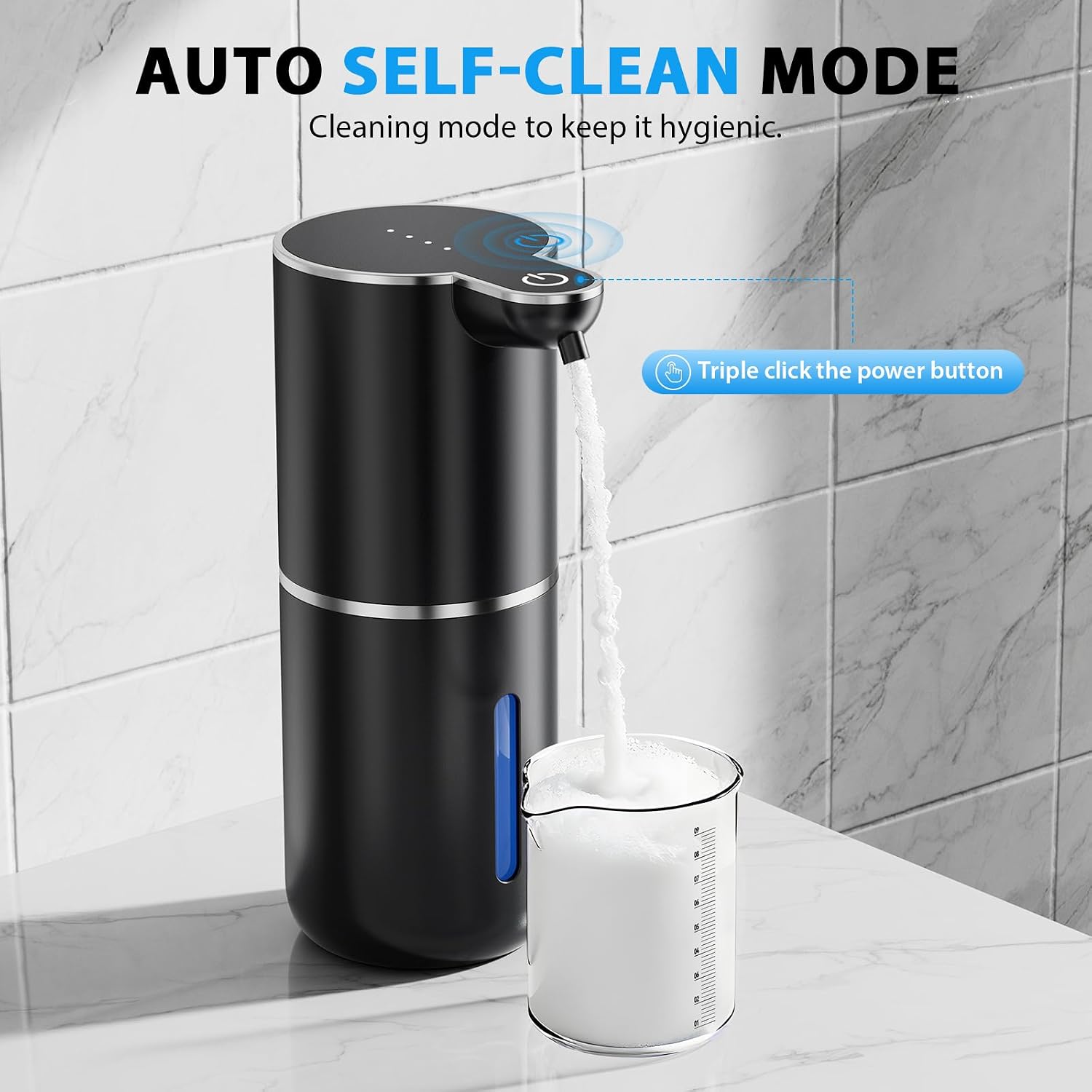 Fantictas Automatic Soap Dispenser Touchless Automatic Foam Soap Dispenser 380ML 4 Adjustable Levels 1200mAh Soap Dispensing Wall Mount for Kitchen and Bathroom,Black - Image 5