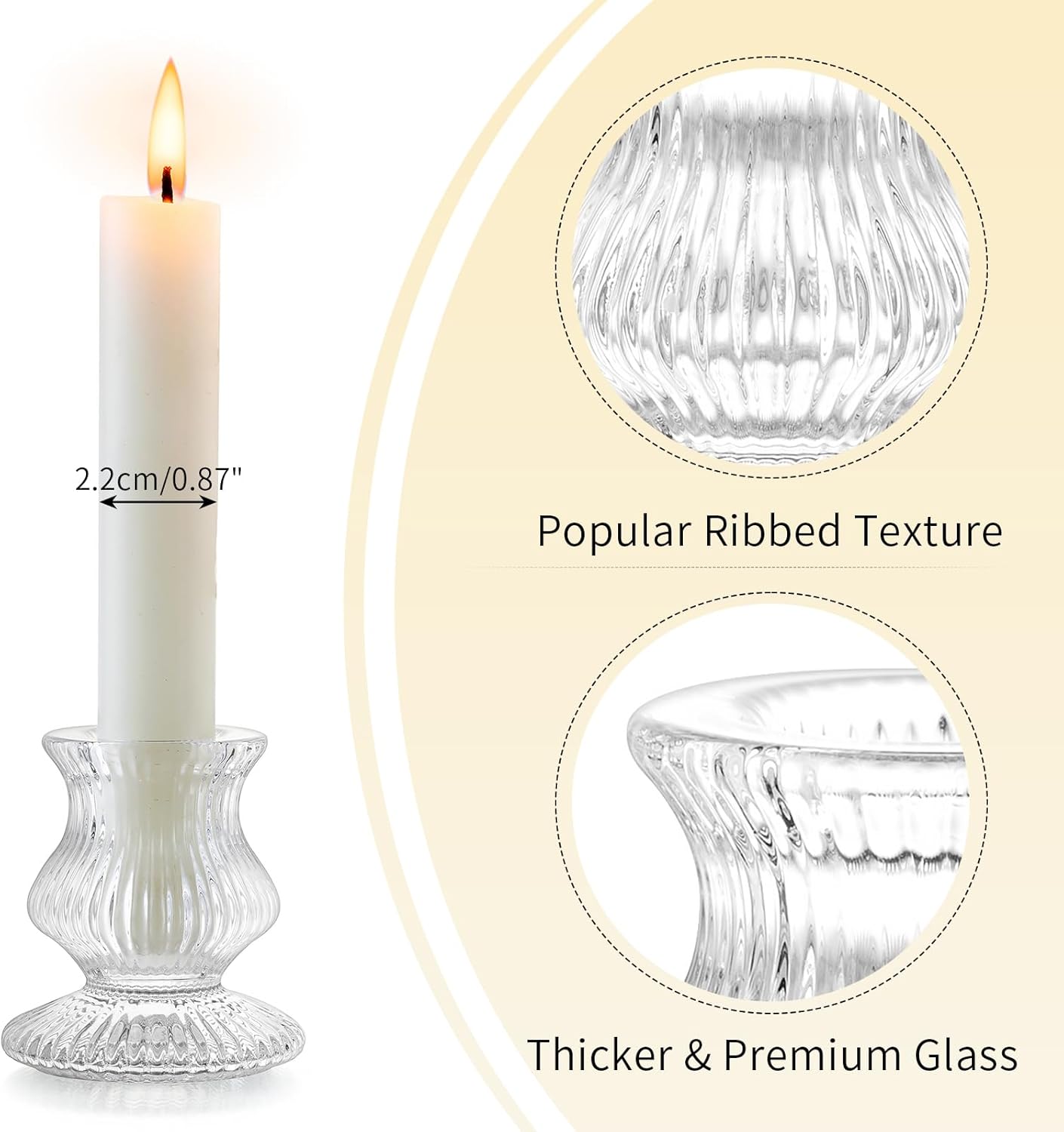 Romadedi Glass Candle Holder for Candlestick - 20 Pcs Clear Small Tapered Candle Holder Decor Bulk Wedding Table Centerpiece for Candle Sticks Christmas Party Living Room Dinner Advent - Image 7
