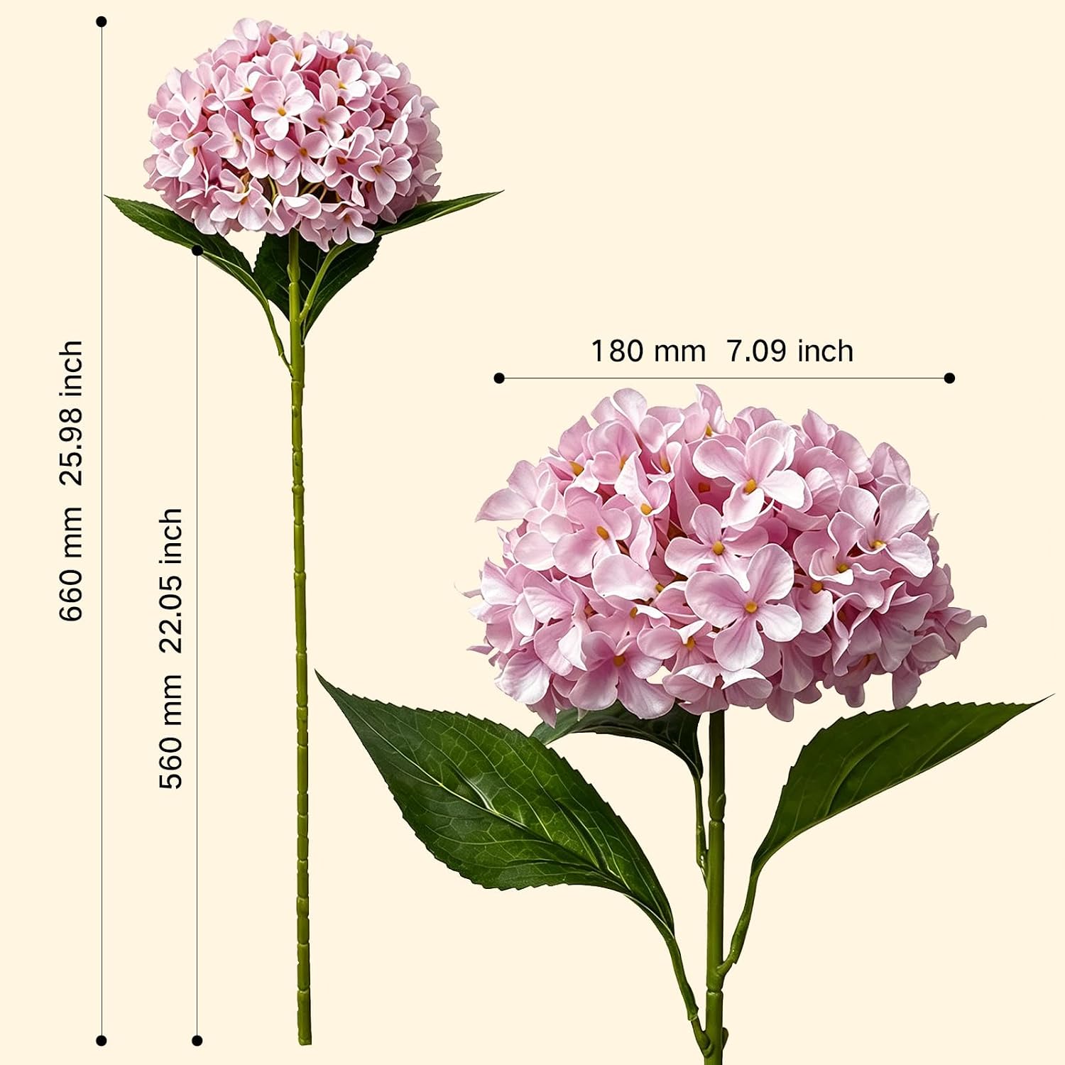 26‘’ Real Touch Pink Silk Hydrangea Artificial Flowers, Large Lifelike Silk Flowers with Long Stems, Faux Plant for Wedding Bouquet Table Centerpieces Party Home Indoor(5PCS Single Flower) - Image 2
