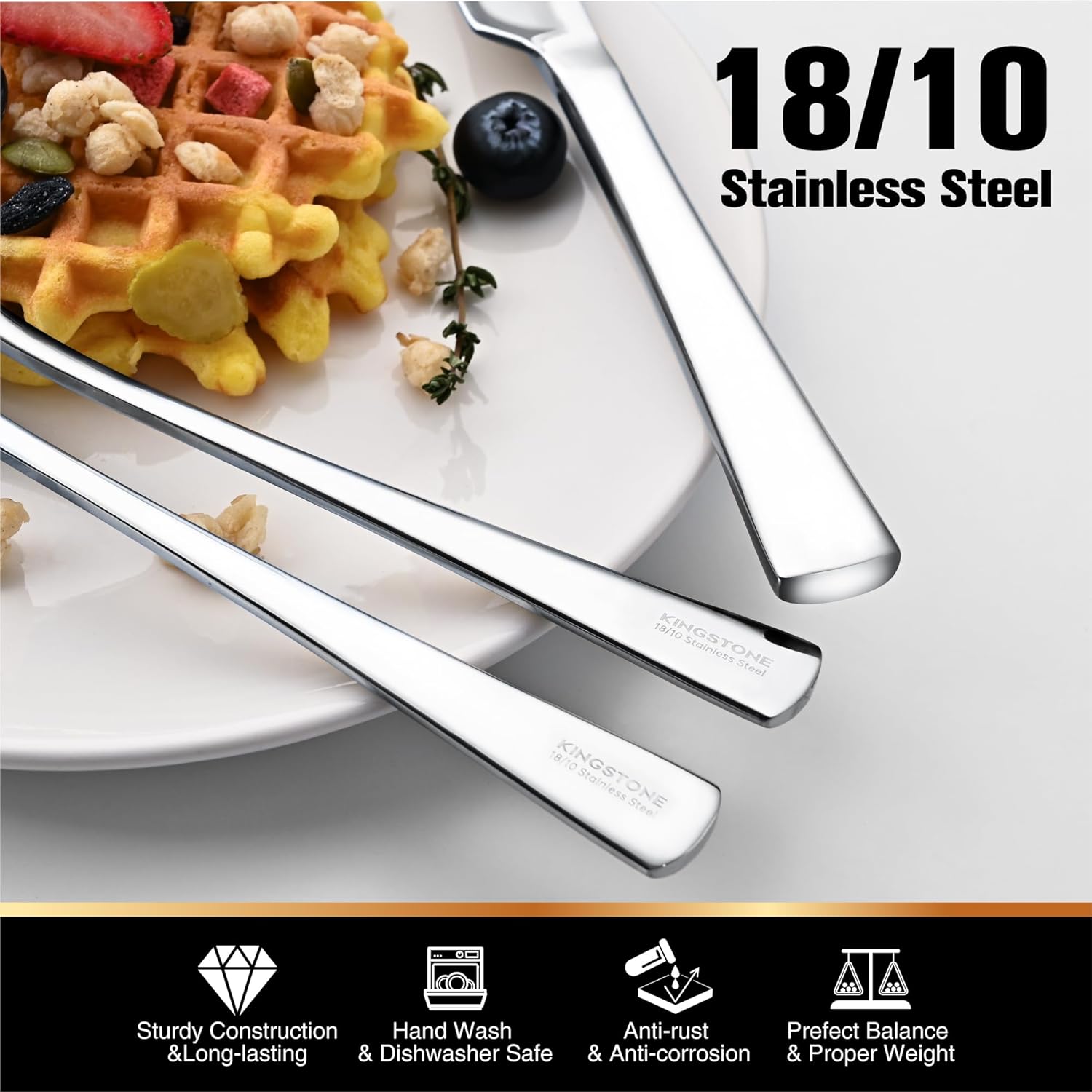 KINGSTONE 18/10 Stainless Steel Flatware, 20-Piece Forged Silverware Set for 4, Mirror Polished Cutlery Set Dishwaher Safe for Home, Restaurant, Wedding, Party - Image 3