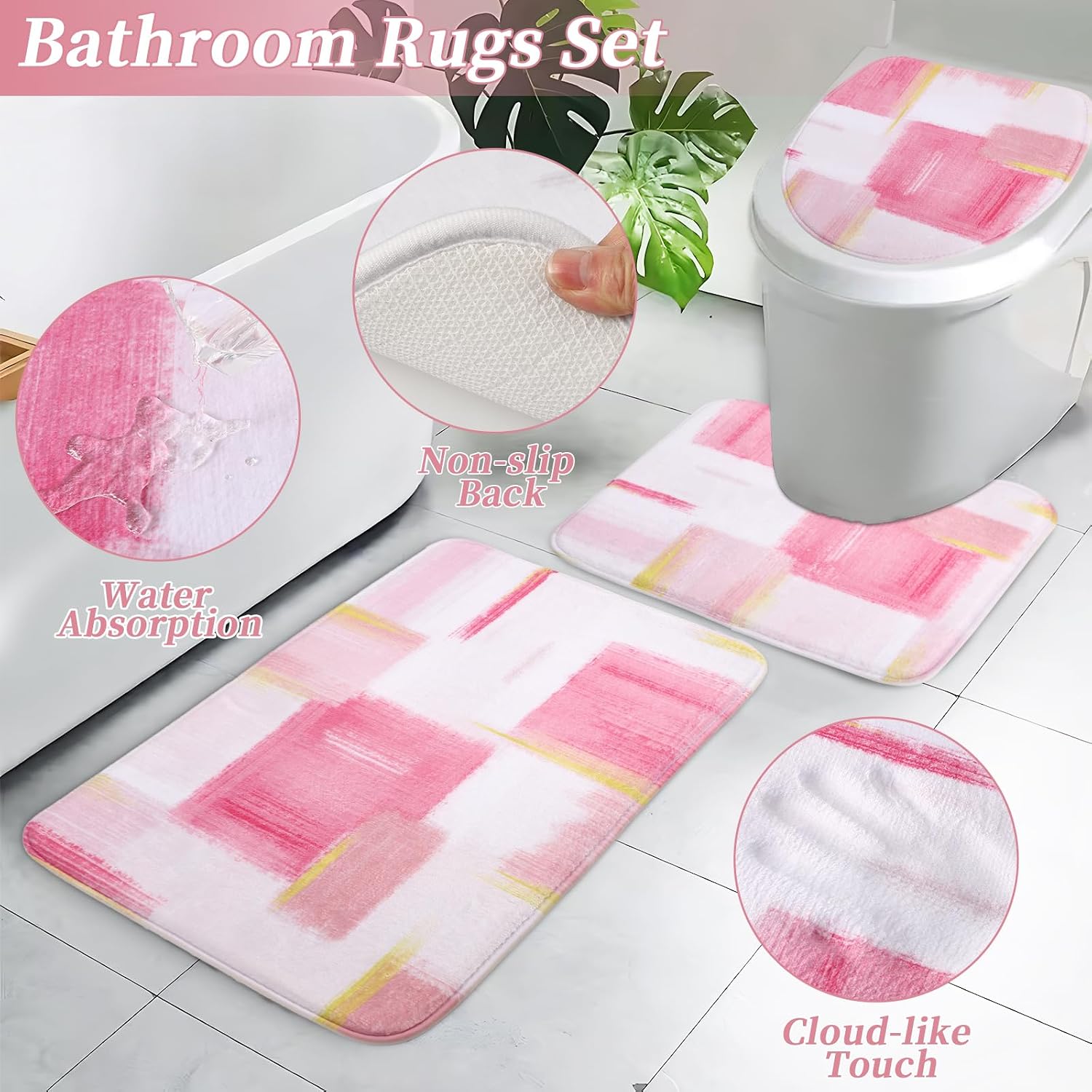 XLHOMO Bathroom Set - Pink and Gold Bathroom Accessories Set, Bathroom Sets with Shower Curtain and Rugs, Pink Shower Curtain Set with Bathroom Trash Can, Soap Dispenser, Soap Dish for Home Decor - Image 3