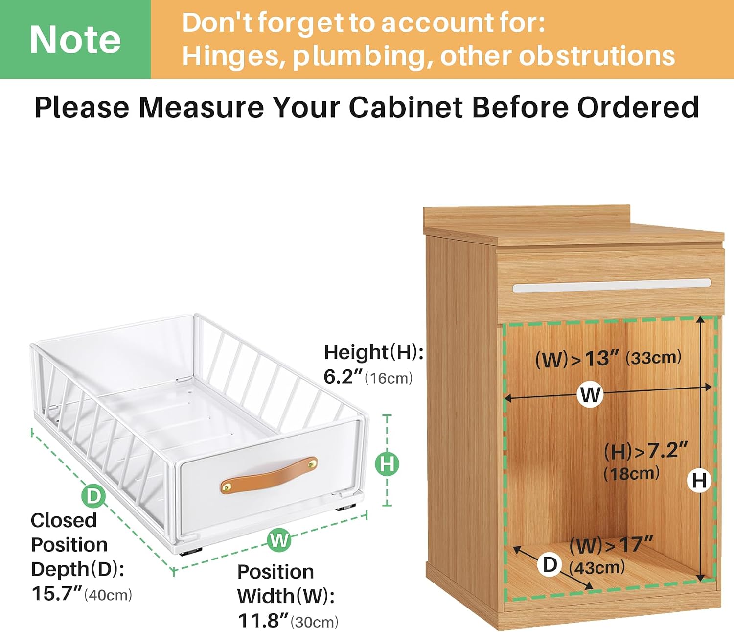 Pull out Cabinet Organizer,Heavy Duty Slide out Pantry Shelves Drawer Storage with Adhesive Nano Film,Sliding Mesh Cabinet Basket with Handle for Kitchen, Bathroom, Home, 11.8W" X 15.7"D X 6.2"H,White - Image 2