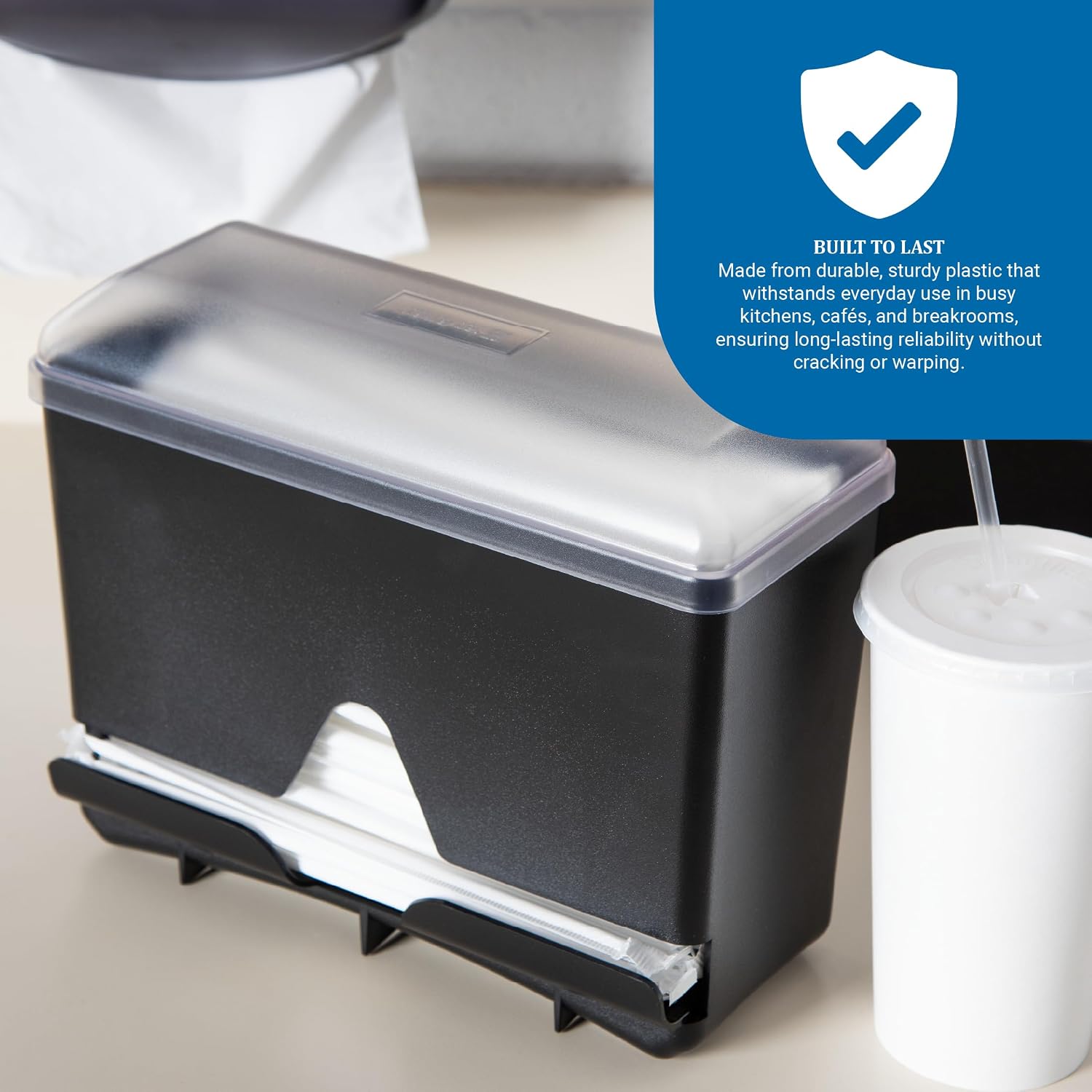 San Jamar Junior Bulk Straw Dispenser Holds 250 Straws for Restaurants, Dining Halls, and Fast Food, Plastic, 5 x 10.5 x 8.75 Inches, Black - Image 4