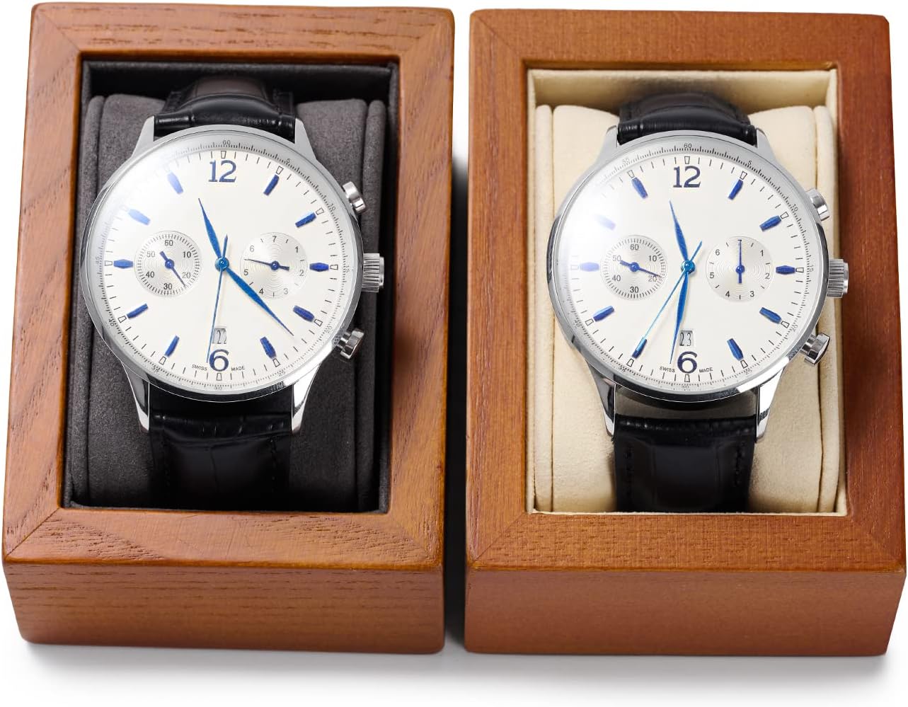 Solid Wood Watch Box Holder Single Watch Travel Case for Men and Women With Microfiber Pillow(Beige) - Image 5