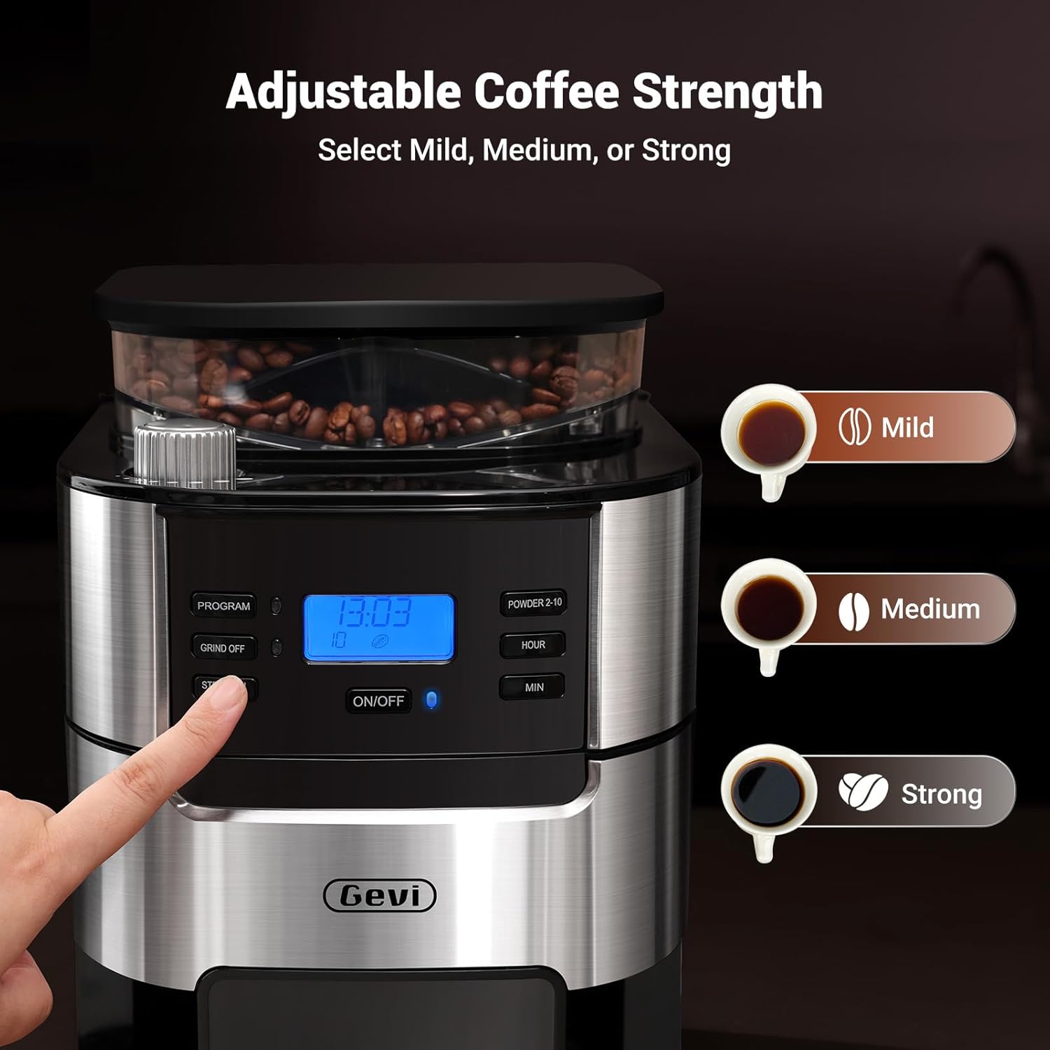 Gevi 10-Cup Drip Coffee Maker with Built-in Burr Grinder & Programmable Timer, 1.5L Water Tank, Auto Keep-Warm, Reusable Filter - Fresh Ground Coffee Machine (Black) - Image 8