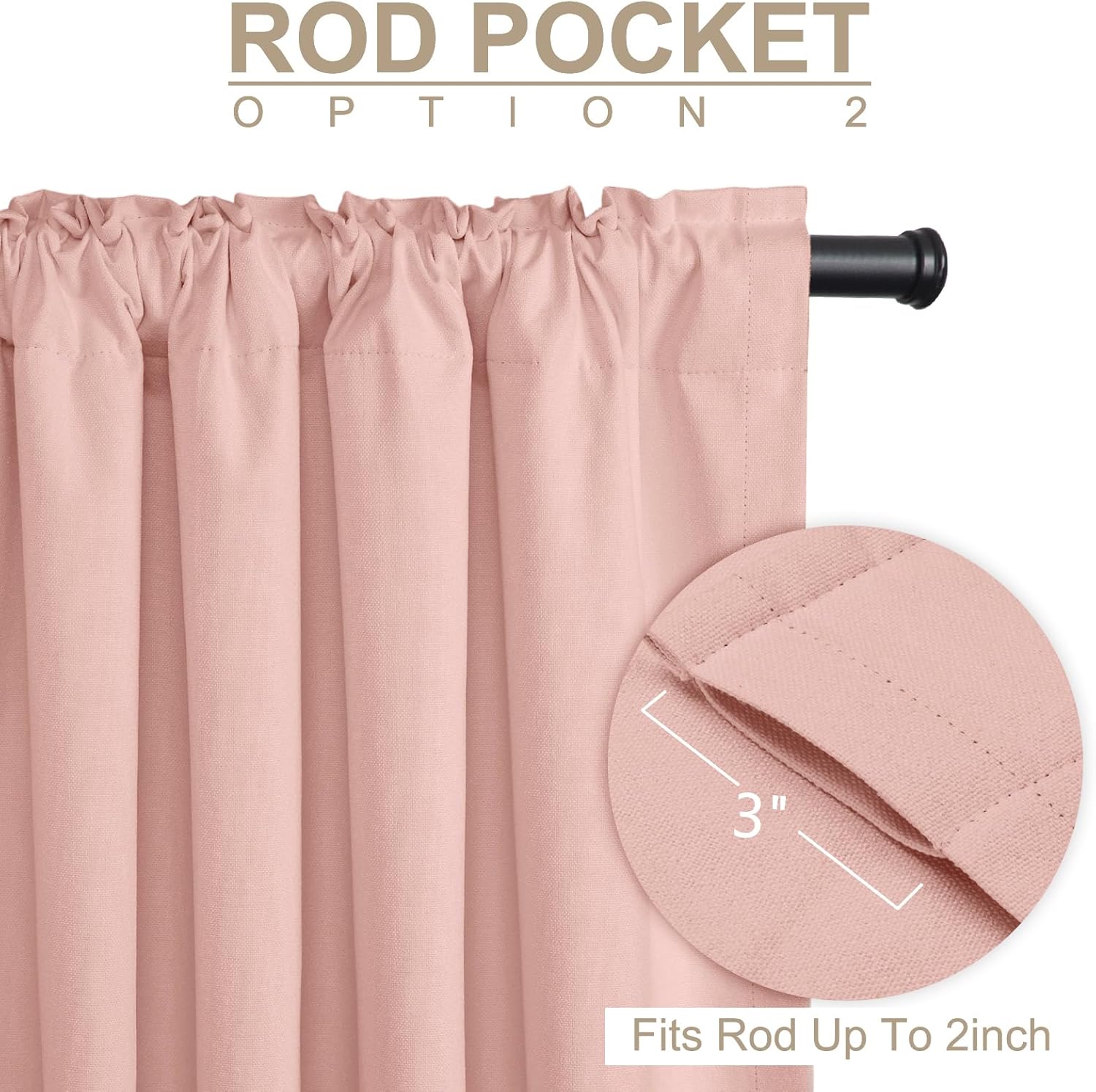 100% Blackout Shield Linen Blackout Curtains for Bedroom 84 Inches Long, Back Tab/Rod Pocket Living Room Drapes, Thermal Insulated Blackout Curtains 2 Panels Set, 50" W x 84" L, Blush Pink - Image 4