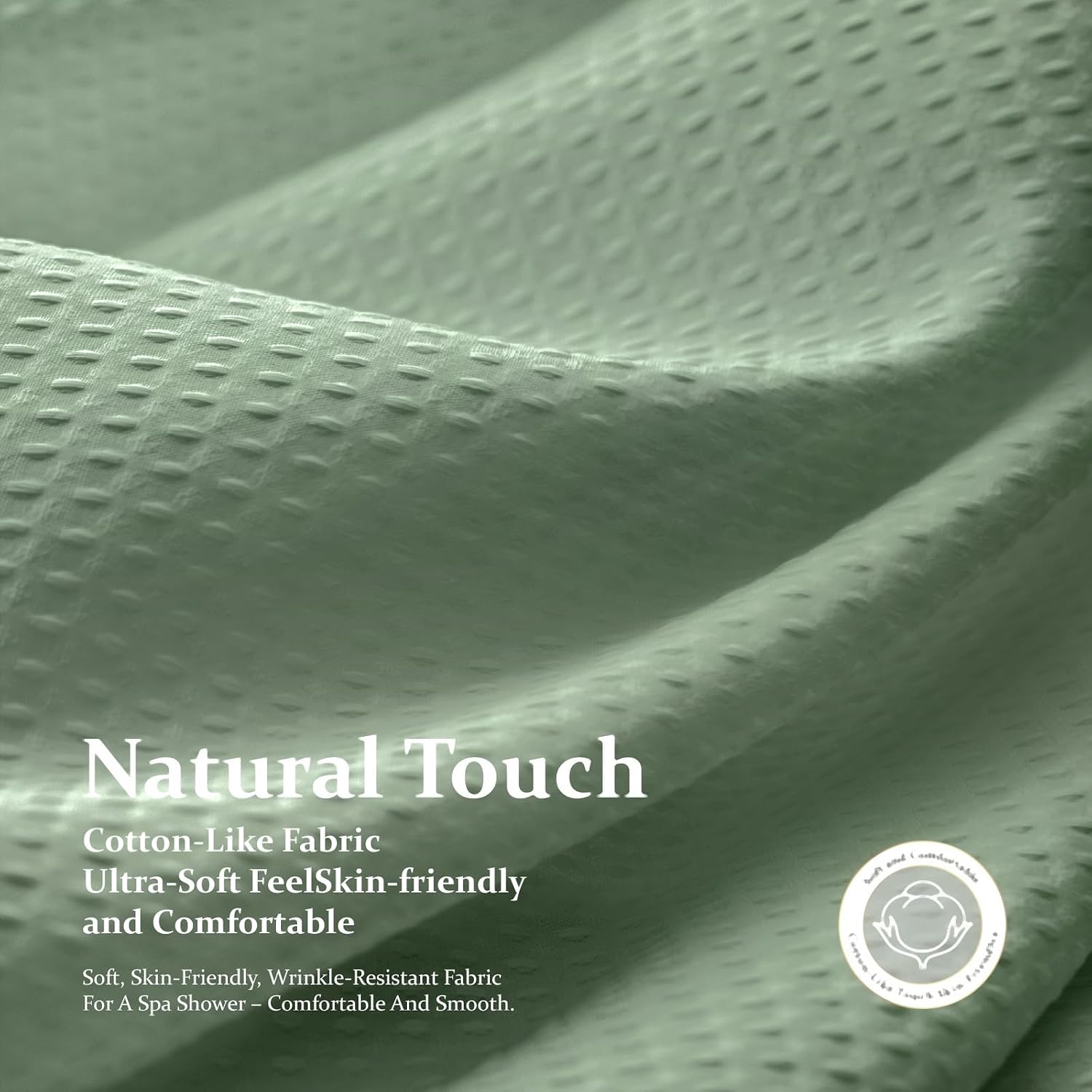 Dynamene Sage Green Shower Curtain - Waffle Textured Heavy Duty Thick Fabric Shower Curtains for Bathroom, 256GSM Luxury Weighted Polyester Cloth Bath Curtain Set with 12 Plastic Hooks,72Wx72H,Green - Image 6