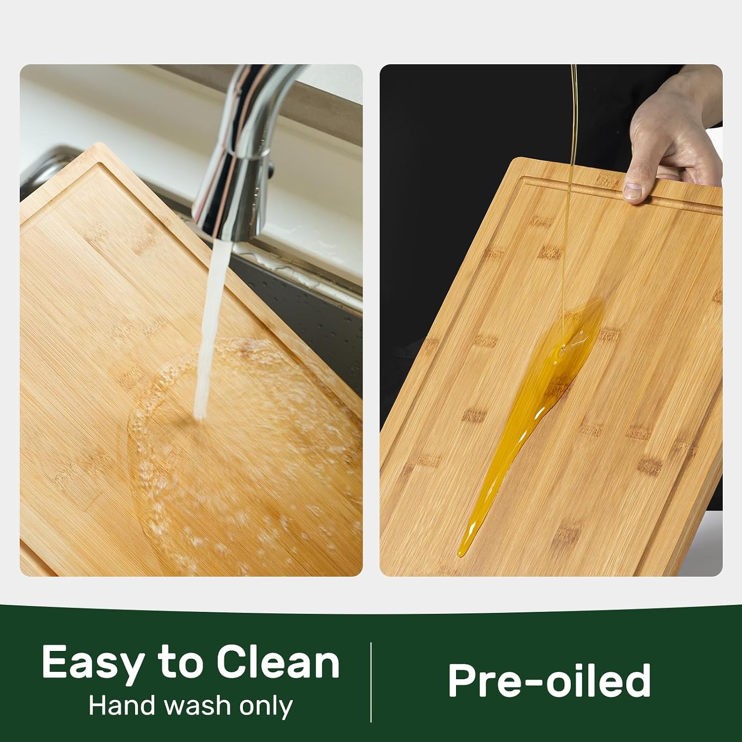 Kikcoin 17”×11” Bamboo Cutting Boards for Kitchen, Healthy Wooden Cutting Boards for Kitchen, Charcuterie, Extra Large Chopping Boards with Deep Juice Groove, Fathers Day Gift for Men, Natural - Image 6