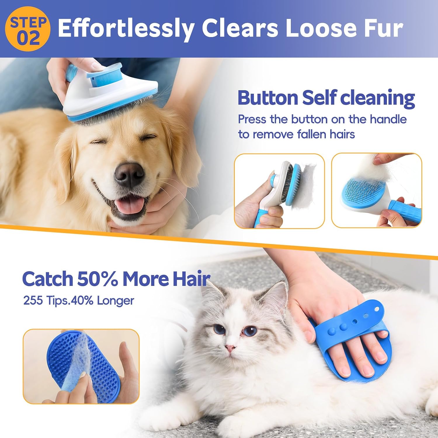 Dog Brush for Shedding 13pcs Bath Grooming Kit with Pet Nail Clipper and File - Dog Bath Brush Cat Grooming Supplies, Dematting Comb Bath Brush Shampoo Scrubber for Dogs and Cats - Image 4