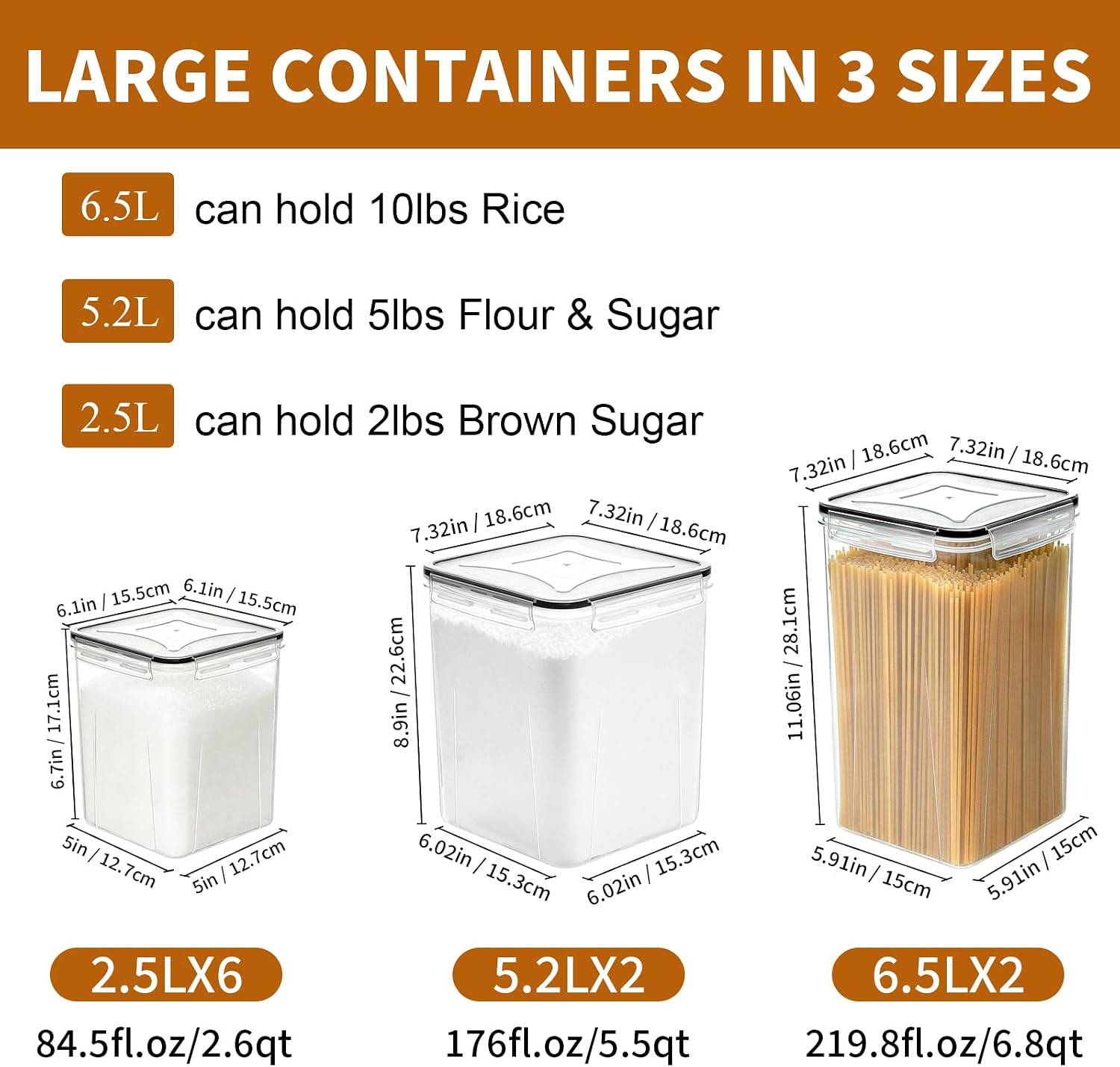 Flour Sugar Storage Containers, 10 Pack Large Airtight Food Storage Containers with Lids for Kitchen Pantry Organization and Storage, BPA Free Plastic Canisters Sets for Cereal, Rice and Baking - Image 3