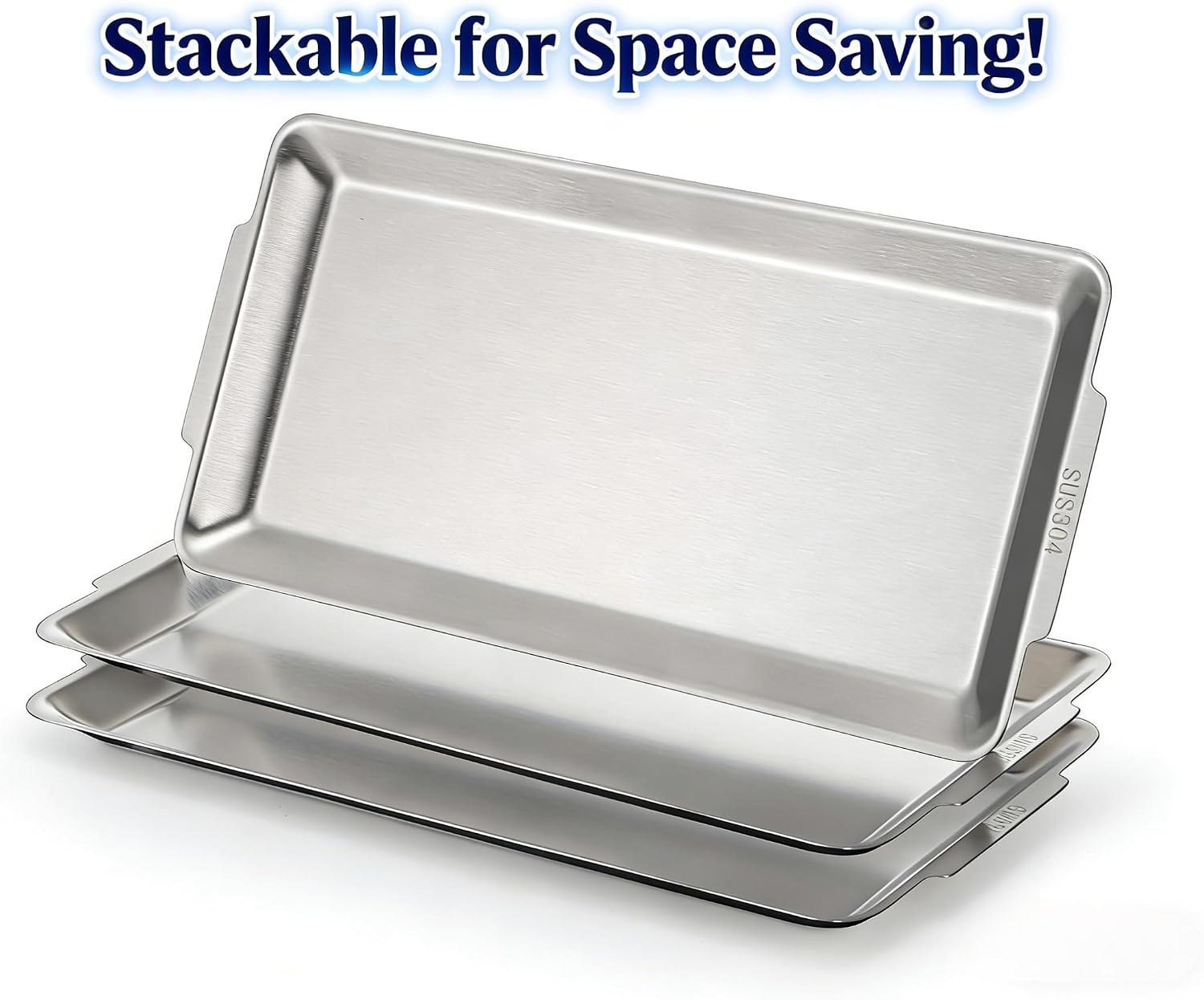 ZENFUN 3 Packs 304 Stainless Steel Serving Platters, Rectangle Metal Dinner Plates with Handles, Decorative Organizer Trays for BBQ, Dining, Party, Buffet, Appetizer Serving(12.6" x 6.3") - Image 3